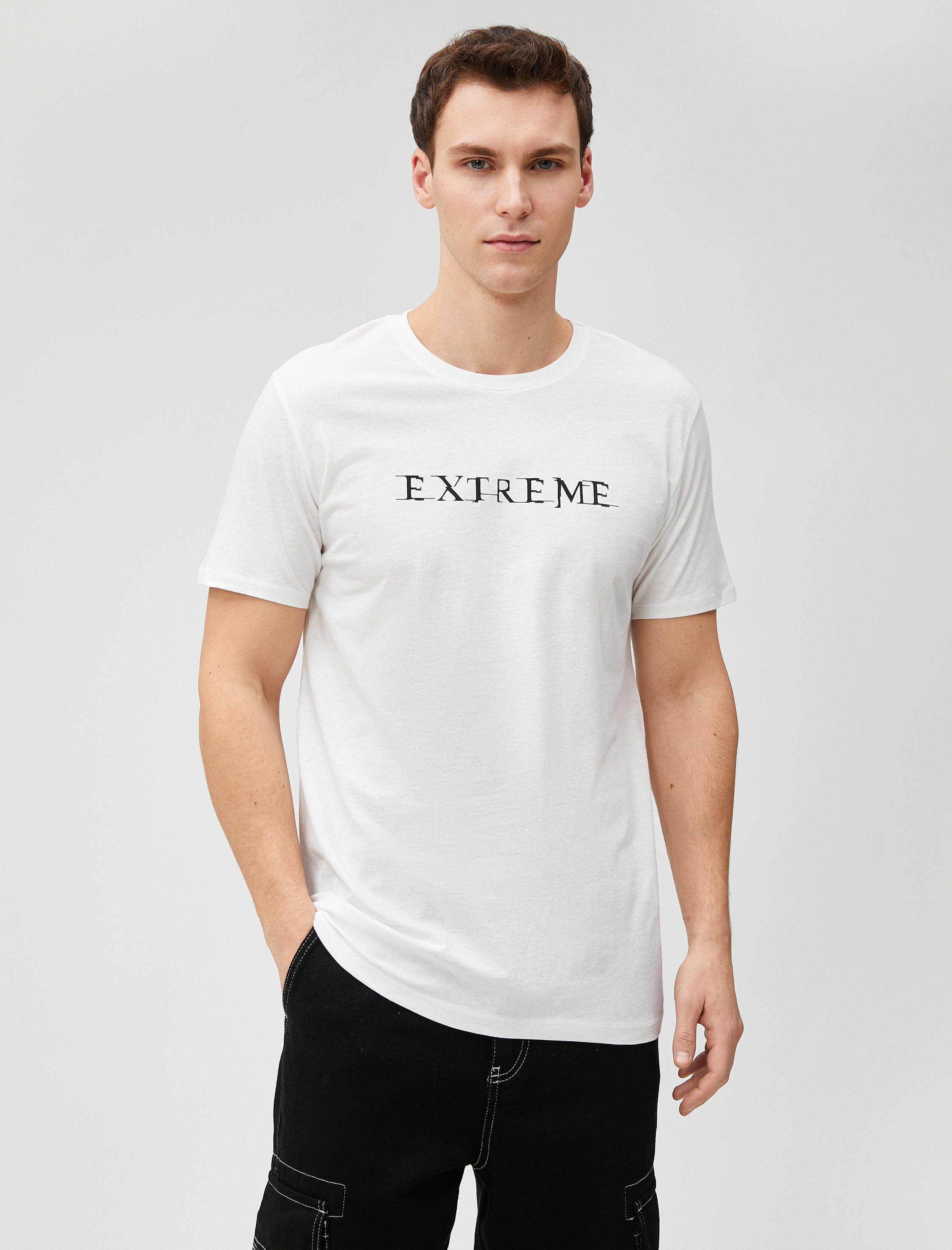 Slogan Baskılı Tişört Dar Kesim Bisiklet Yaka Kısa Kollu