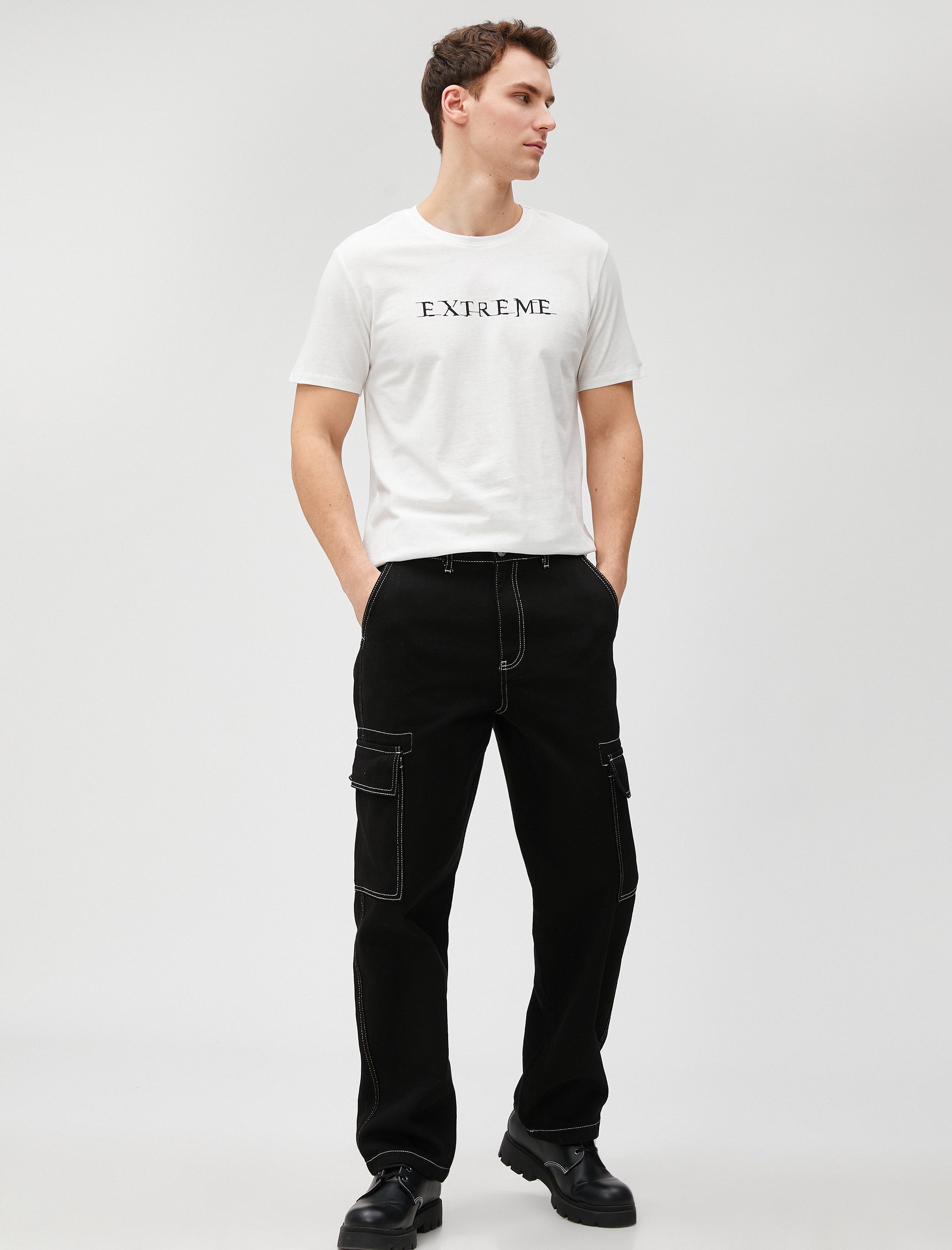 Slogan Baskılı Tişört Dar Kesim Bisiklet Yaka Kısa Kollu