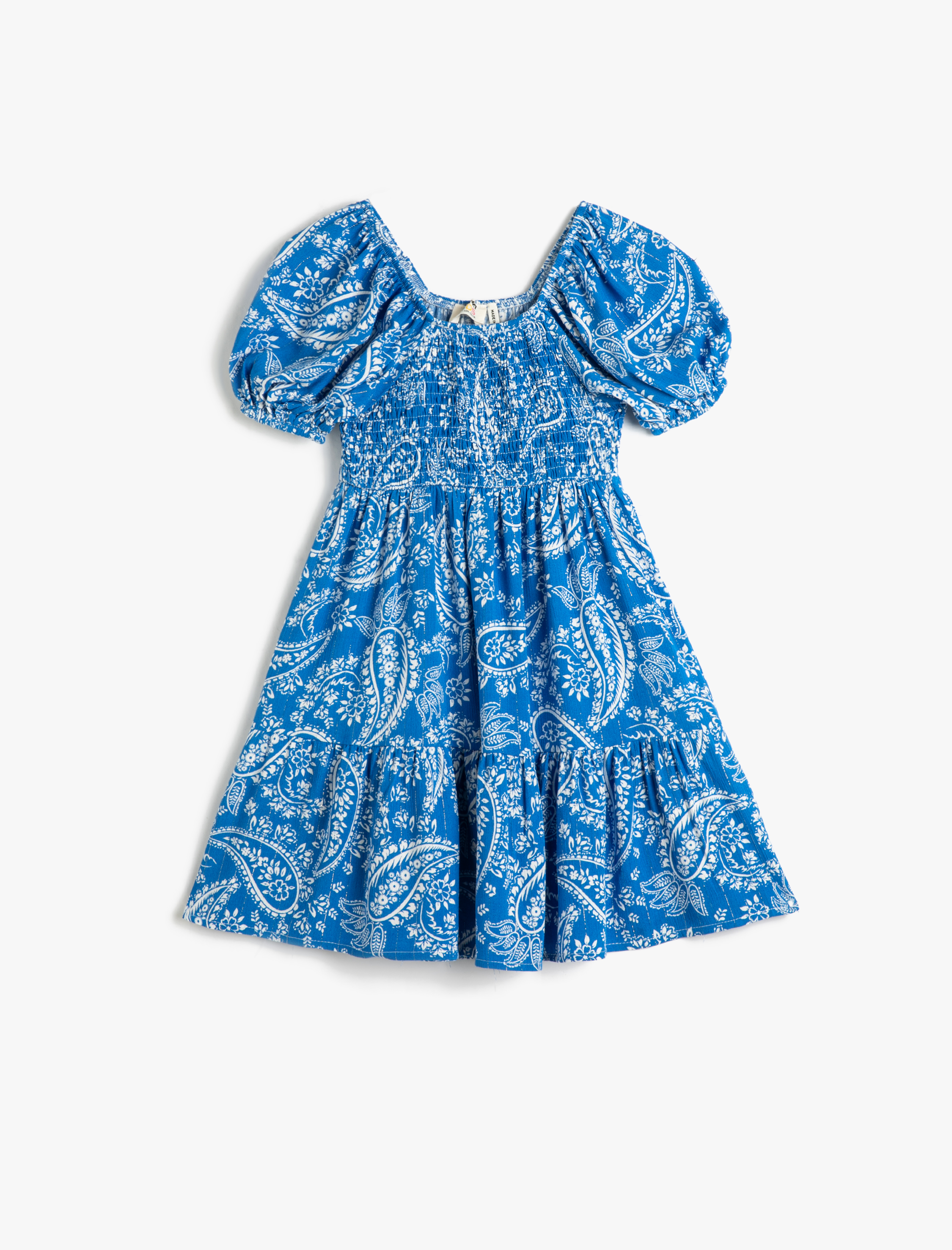  Kız Çocuk Elbise Midi Gipe Detaylı Kısa Balon Kollu U Yaka