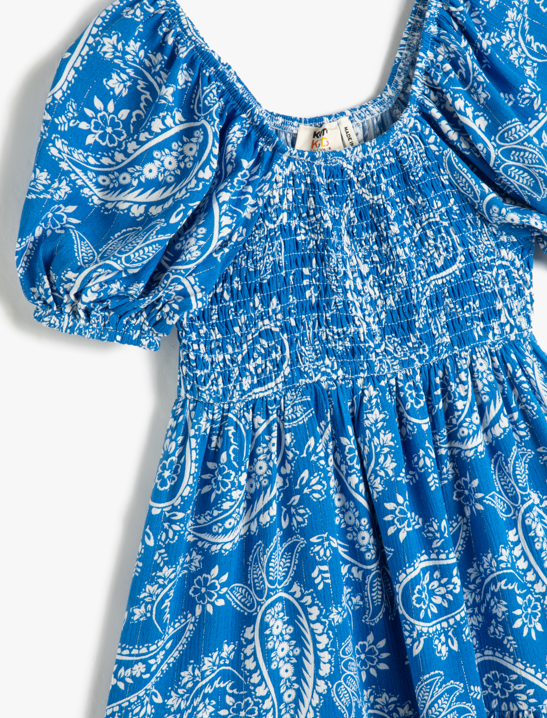  Kız Çocuk Elbise Midi Gipe Detaylı Kısa Balon Kollu U Yaka