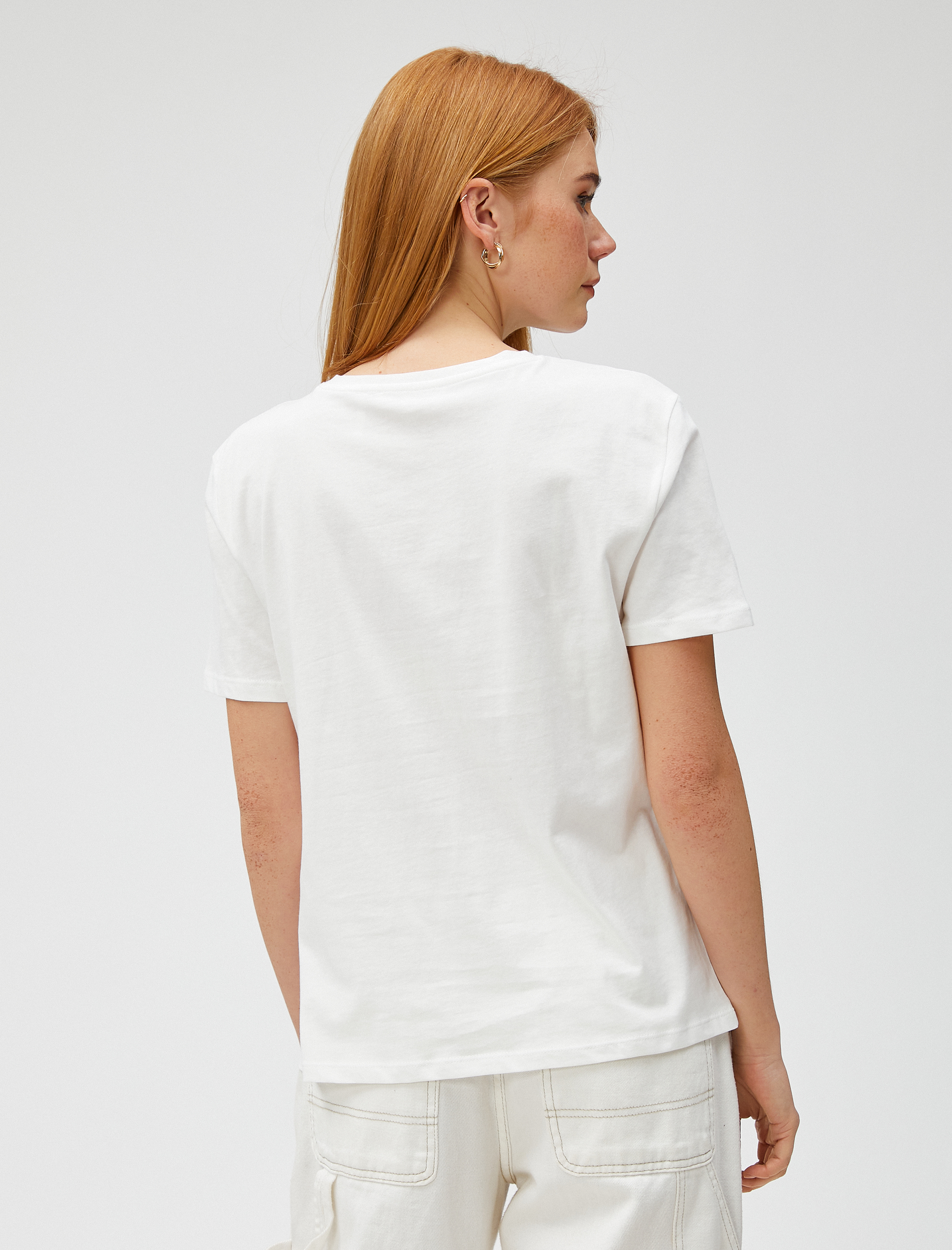   Kısa Kollu Tişört Parlak Yazı Baskılı Pamuklu