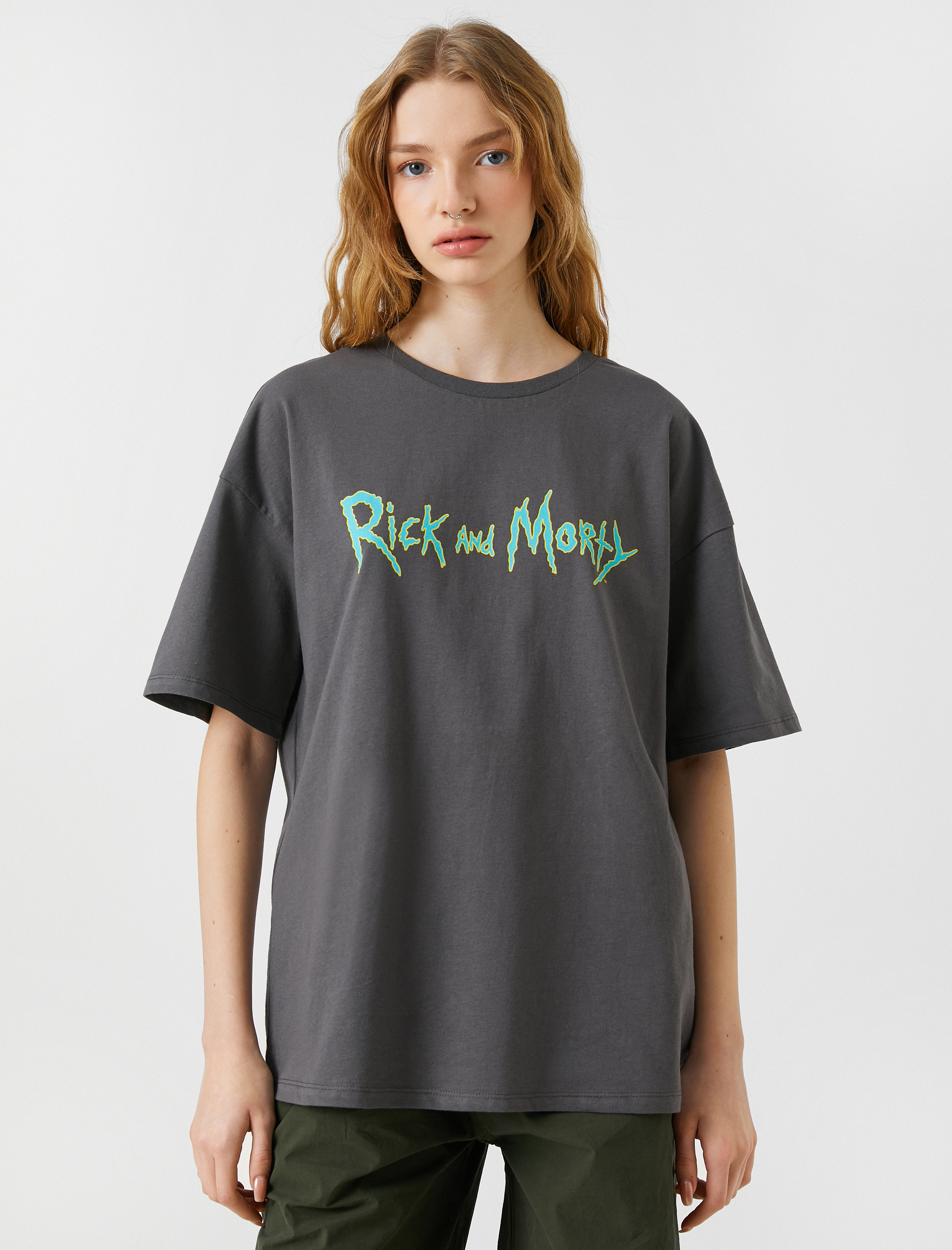   Rick and Morty Tişört Oversize Bisiklet Yaka Kısa Kollu Pamuklu Lisanslı