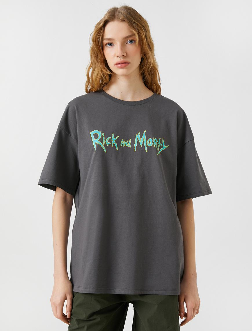   Rick and Morty Tişört Oversize Bisiklet Yaka Kısa Kollu Pamuklu Lisanslı