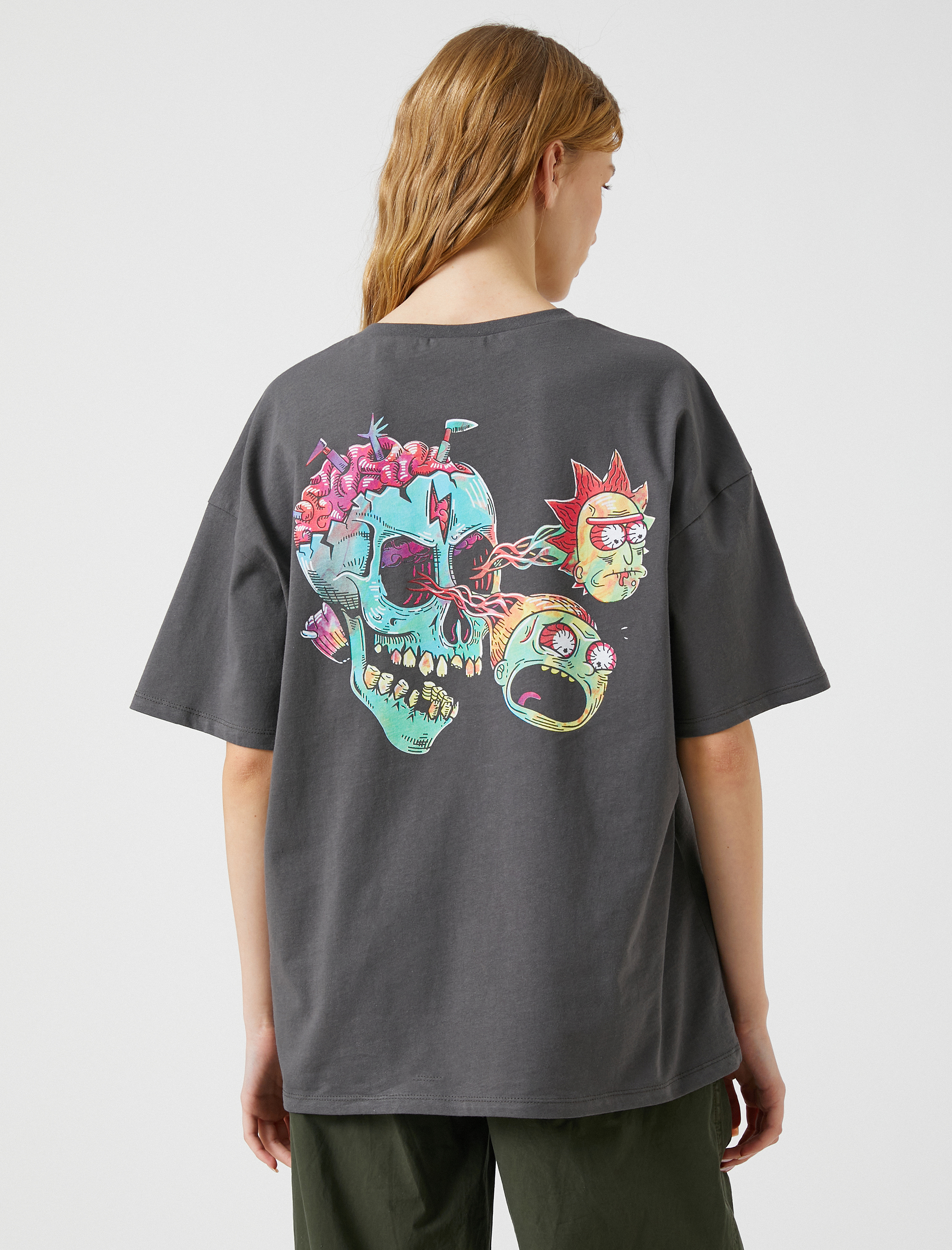   Rick and Morty Tişört Oversize Bisiklet Yaka Kısa Kollu Pamuklu Lisanslı