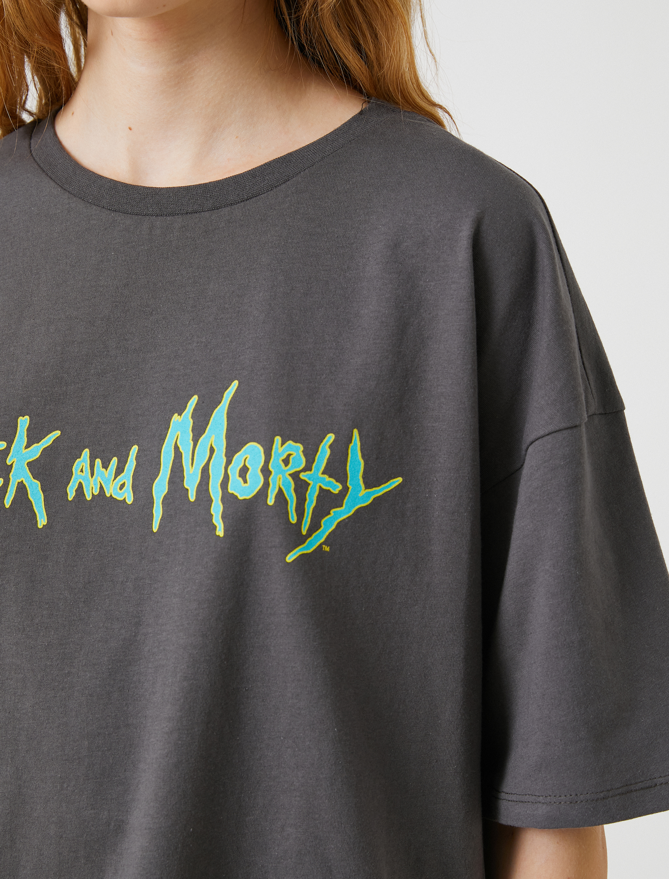   Rick and Morty Tişört Oversize Bisiklet Yaka Kısa Kollu Pamuklu Lisanslı