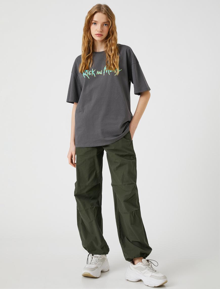   Rick and Morty Tişört Oversize Bisiklet Yaka Kısa Kollu Pamuklu Lisanslı
