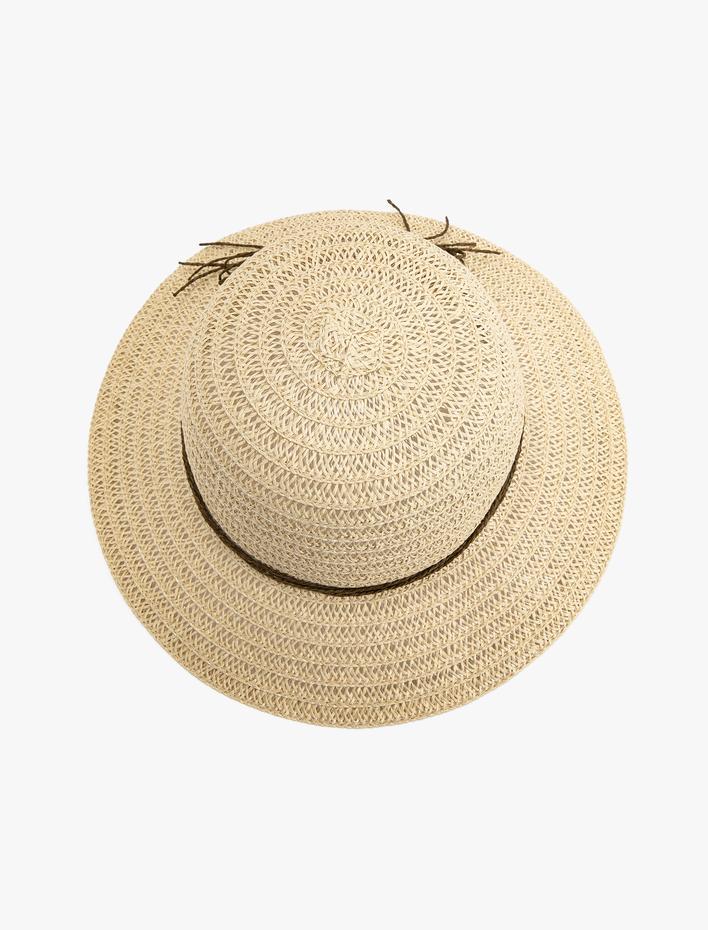 Kadın Hasır Şapka Fötr İp Fiyonk Detaylı