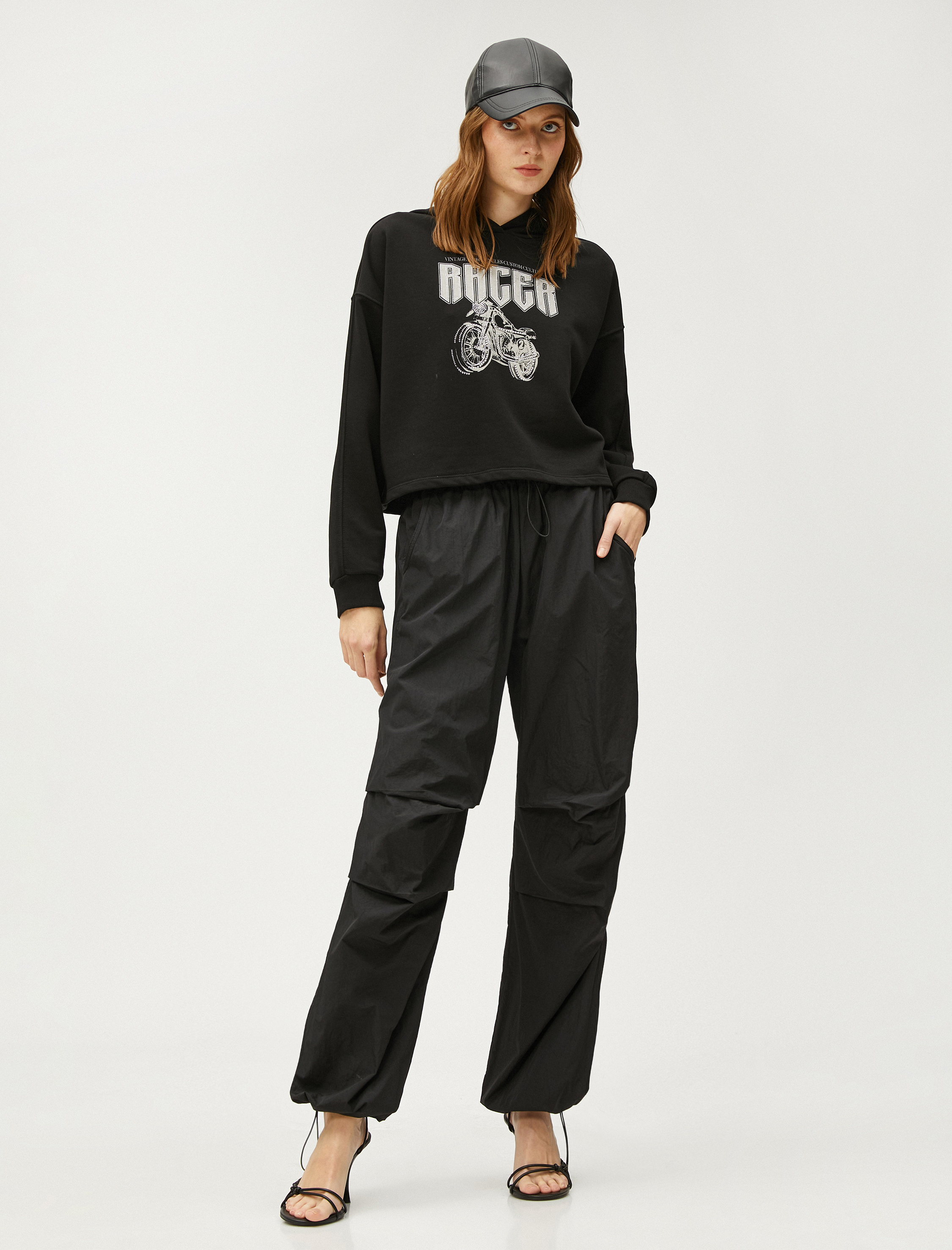   Crop Sweatshirt Kapüşonlu Baskılı