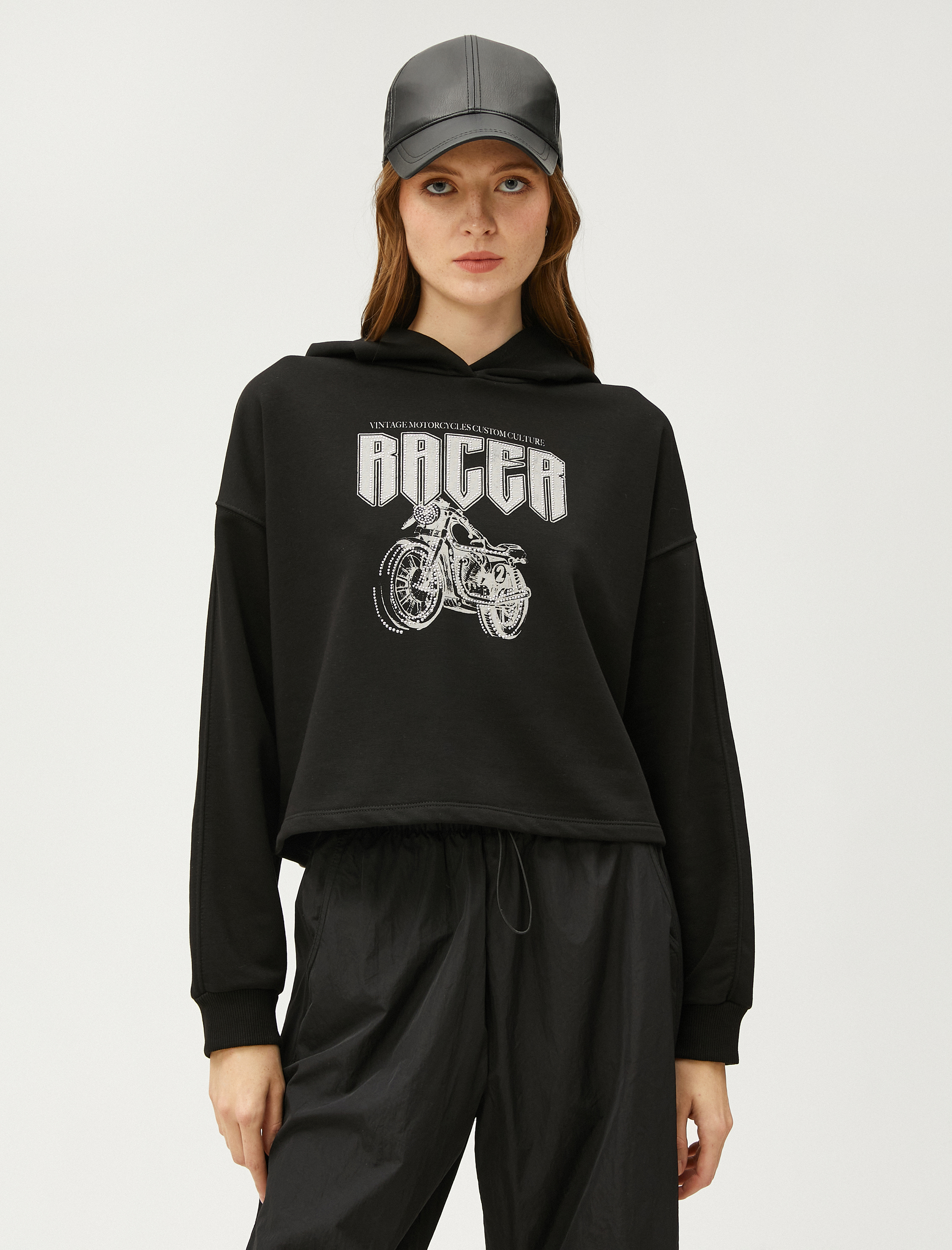   Crop Sweatshirt Kapüşonlu Baskılı