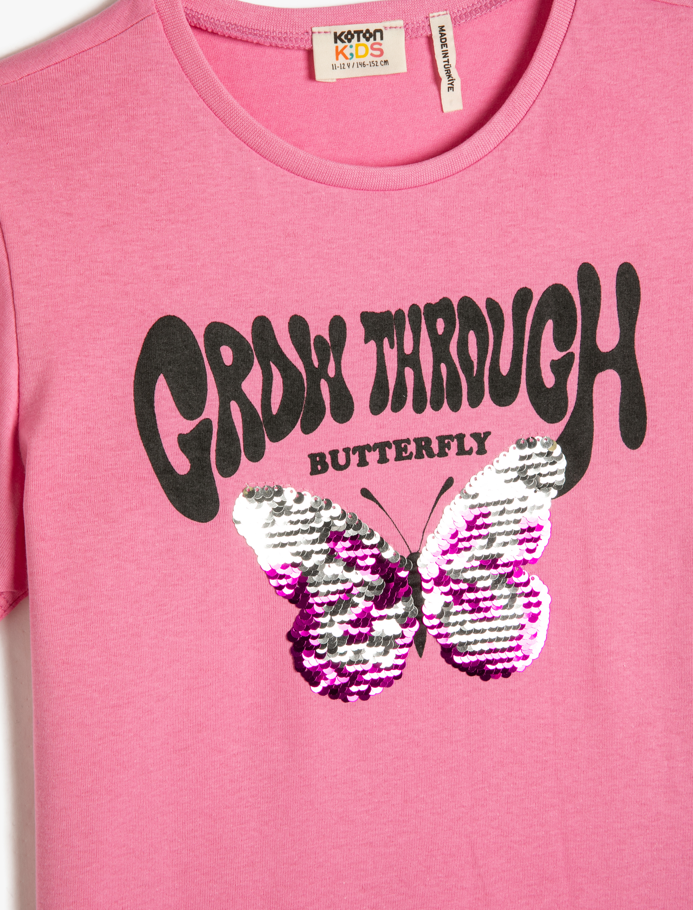  Kız Çocuk Tişört Kısa Kollu Bisiklet Yaka Pullu Pamuklu