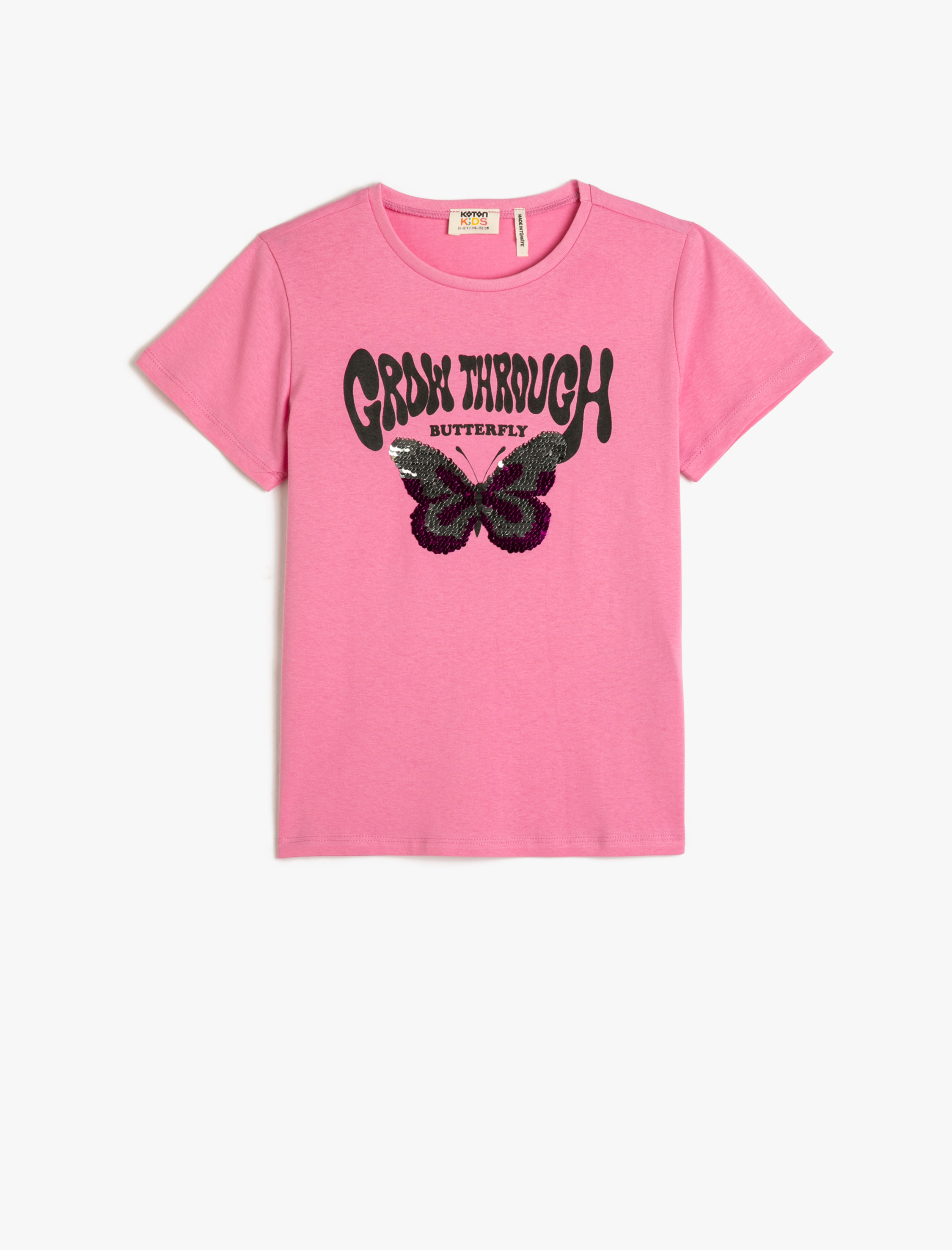  Kız Çocuk Tişört Kısa Kollu Bisiklet Yaka Pullu Pamuklu