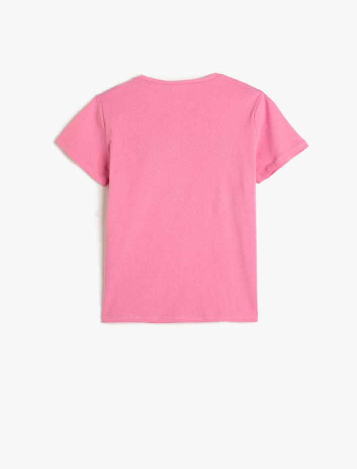 Kız Çocuk Tişört Kısa Kollu Bisiklet Yaka Pullu Pamuklu