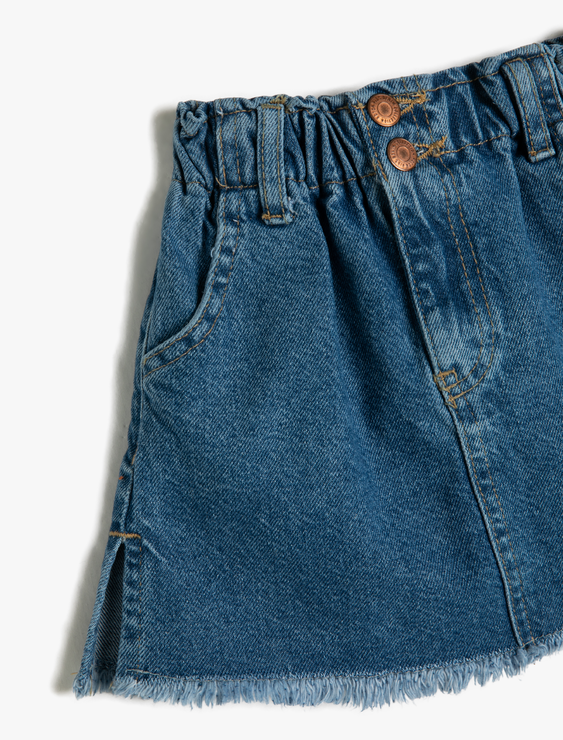  Kız Çocuk Kot Etek Beli Lastikli Cepli Yırtmaç Detaylı Pamuklu