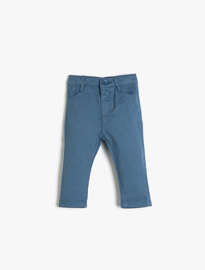 Erkek Bebek Pantolon Slim Fit Cepli Pamuklu Beli Ayarlanabilir Lastikli