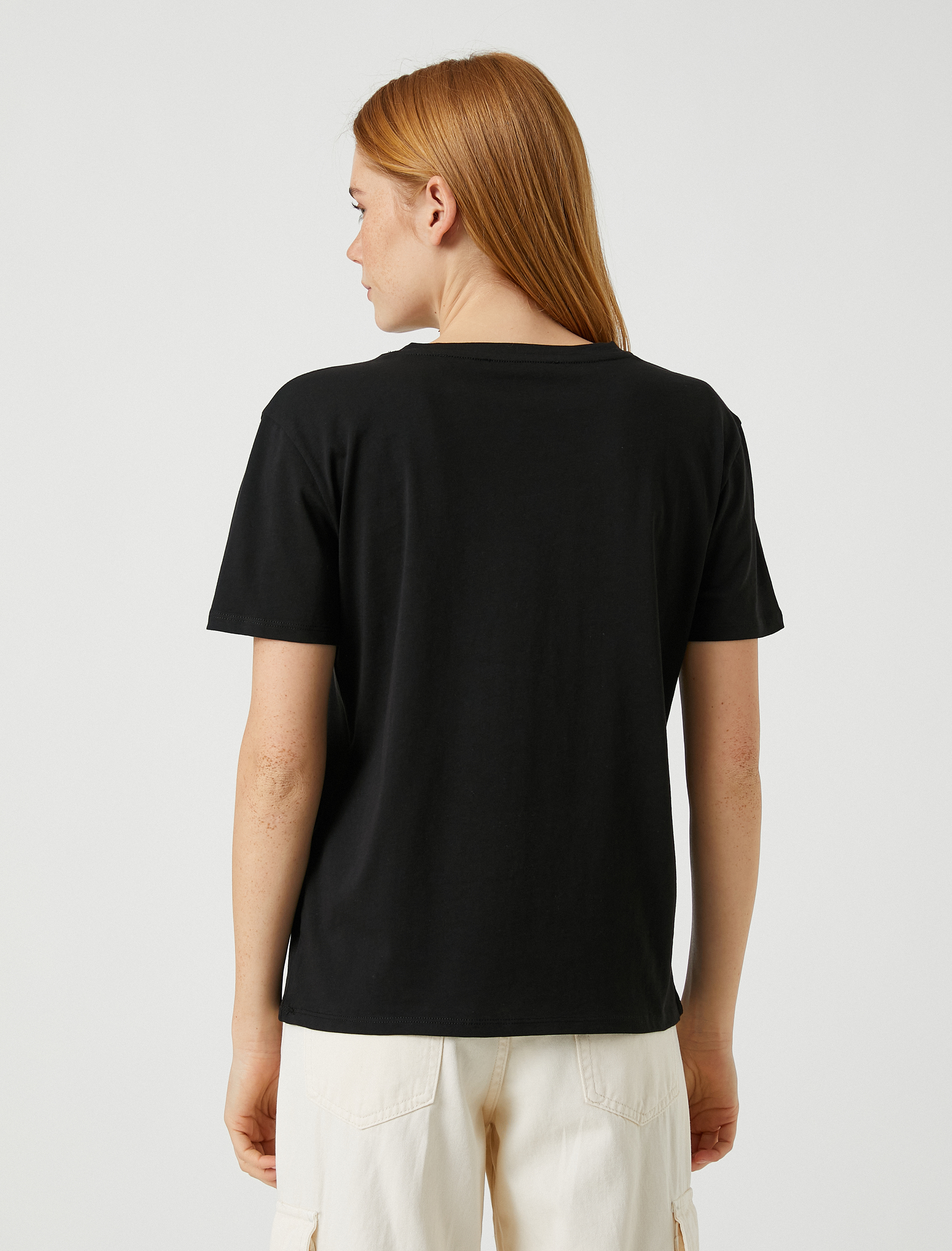   Kısa Kollu Tişört Leopar Baskılı Pamuklu