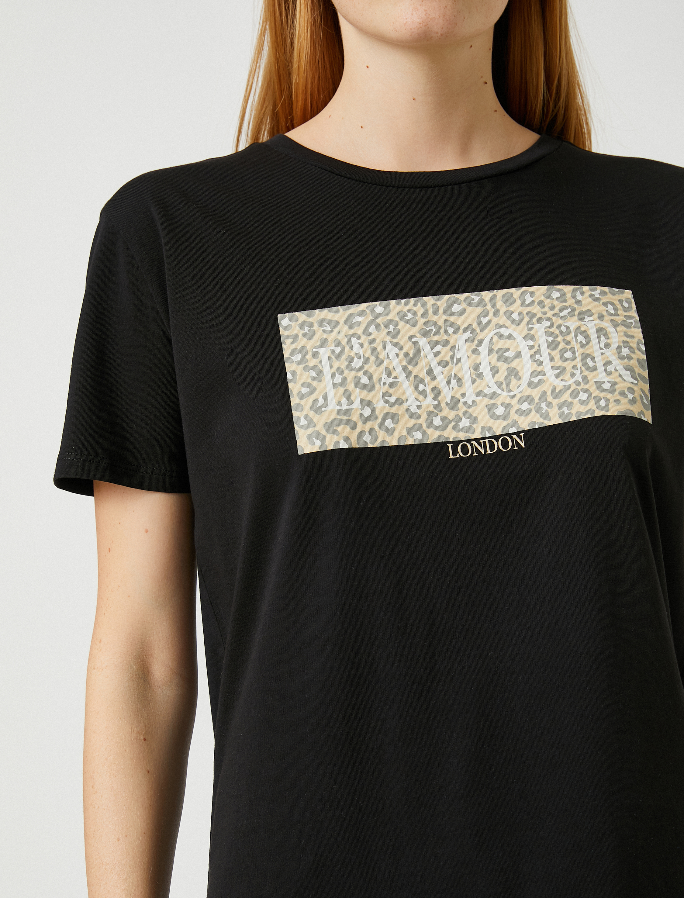   Kısa Kollu Tişört Leopar Baskılı Pamuklu