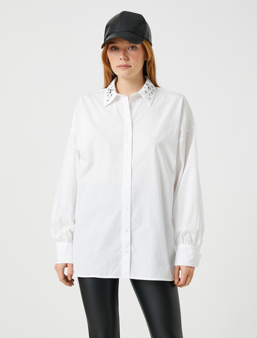   Oversize Gömlek Yakası Zımba Detaylı