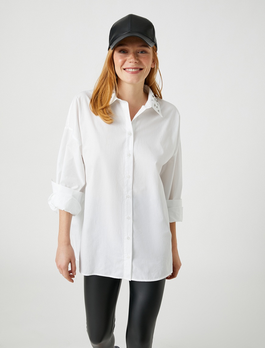   Oversize Gömlek Yakası Zımba Detaylı