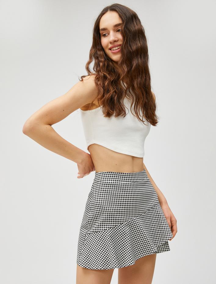  Mini Şort Etek Fırfırlı Desenli Pamuk Karışımlı