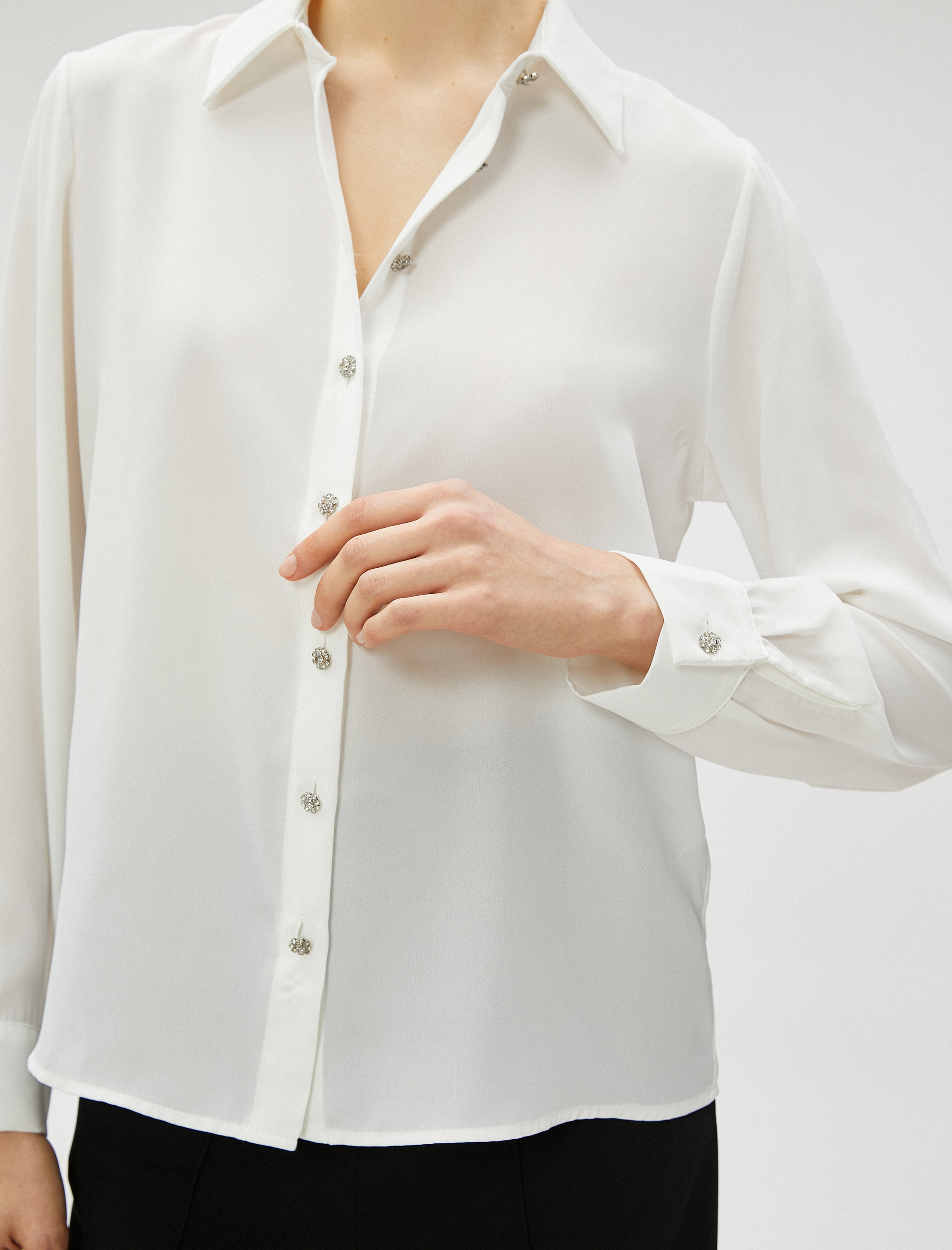   Taşlı Gömlek  Düğmeli Uzun Kollu