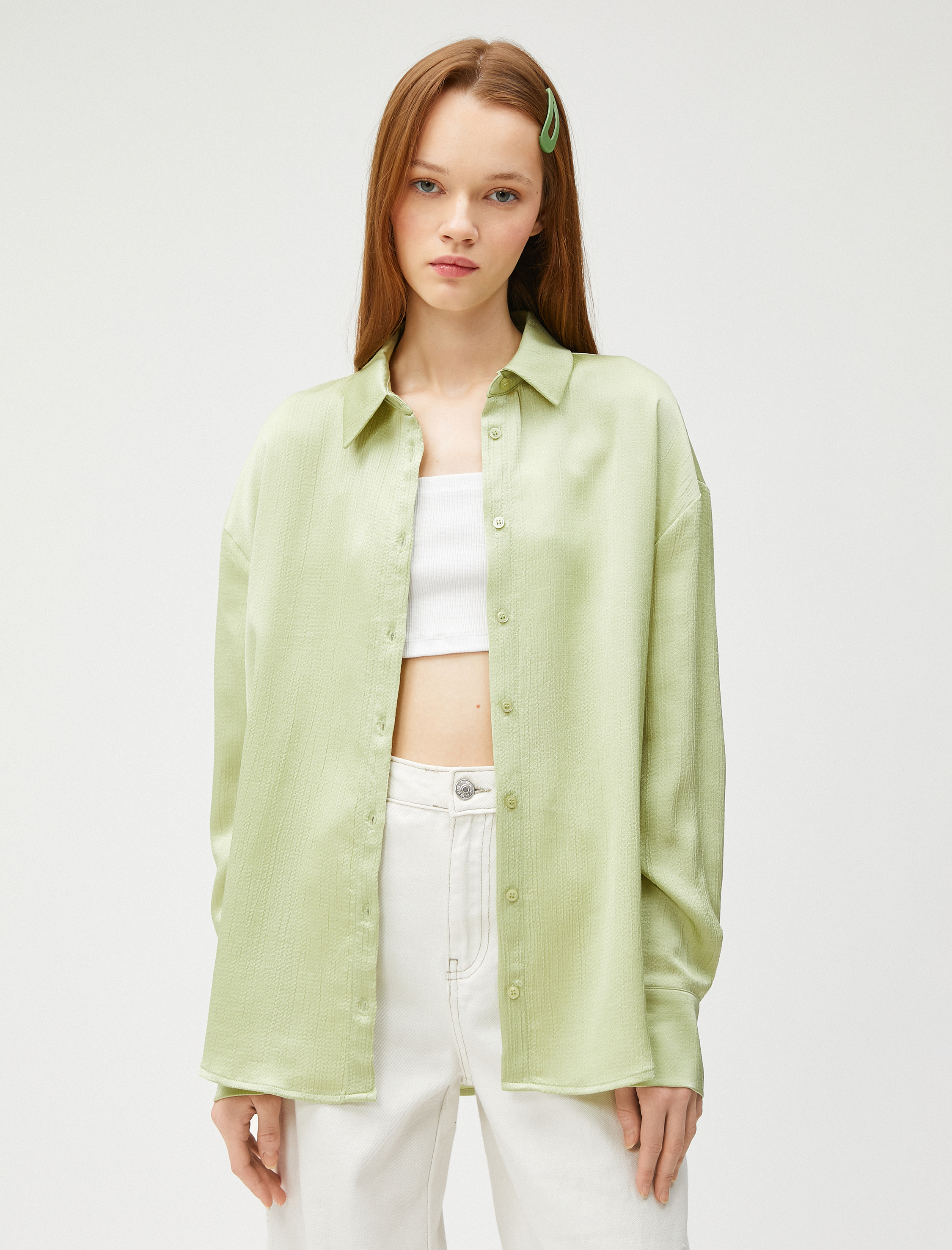   Dökümlü Gömlek Uzun Kollu Dokulu Manşet Yaka