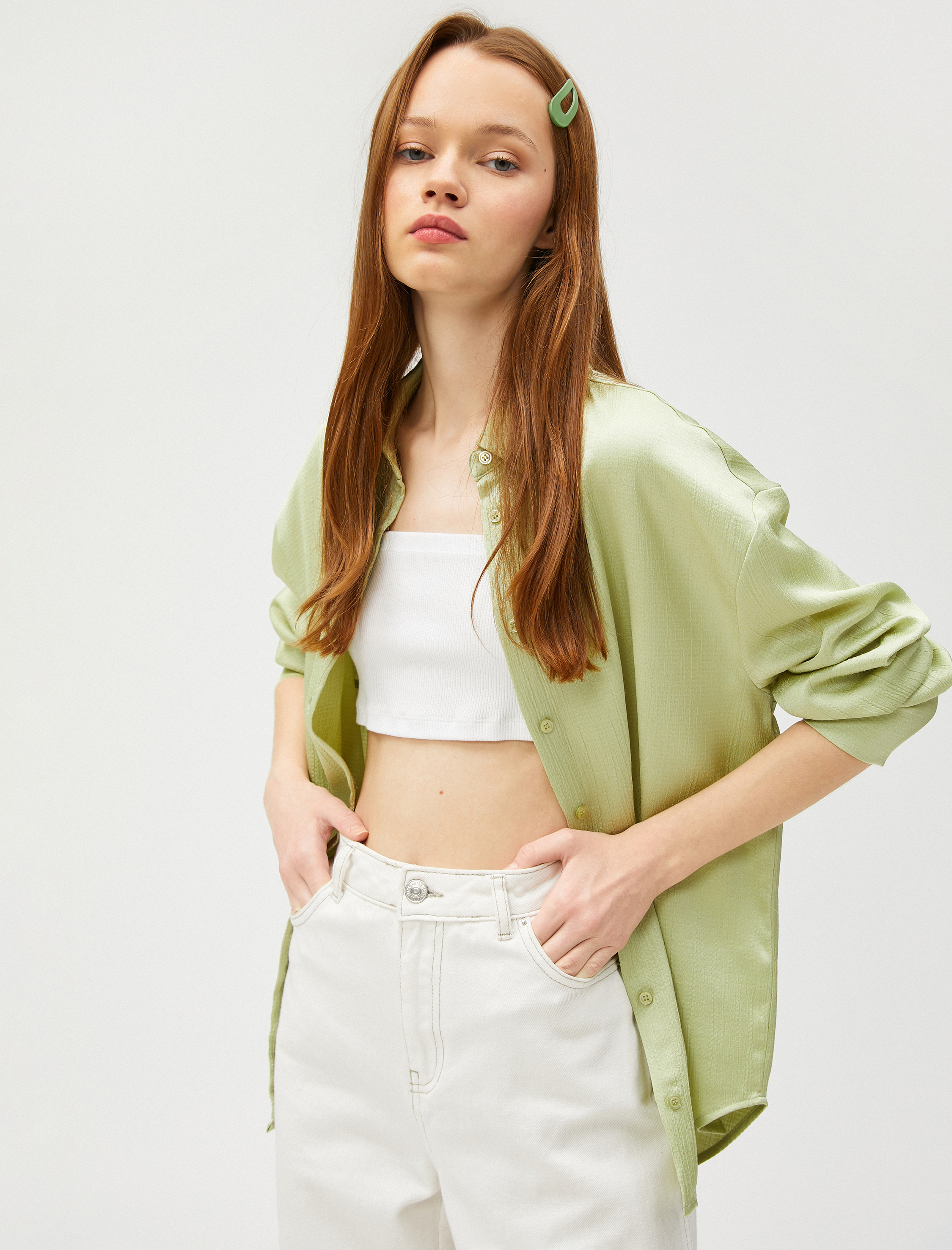   Dökümlü Gömlek Uzun Kollu Dokulu Manşet Yaka