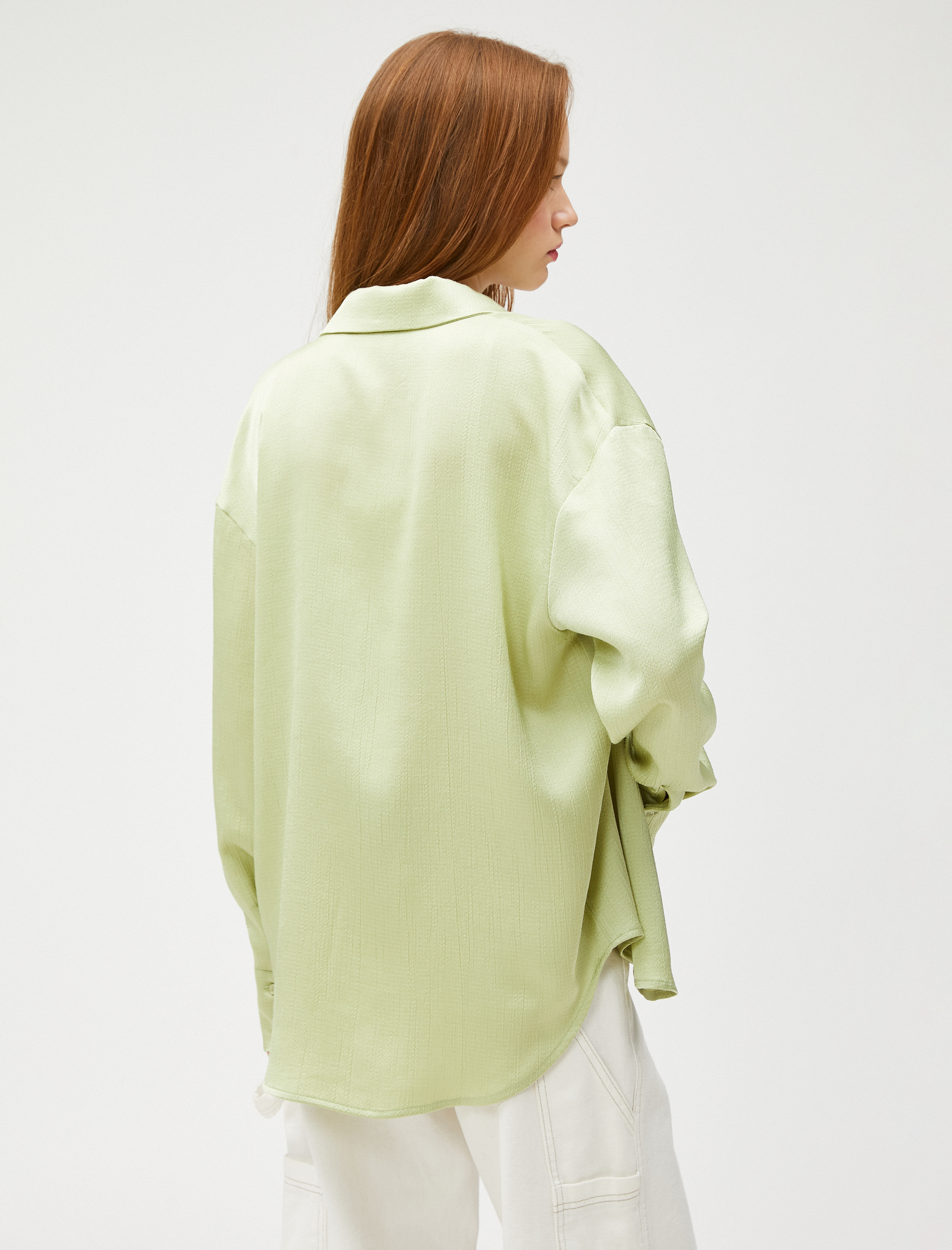   Dökümlü Gömlek Uzun Kollu Dokulu Manşet Yaka