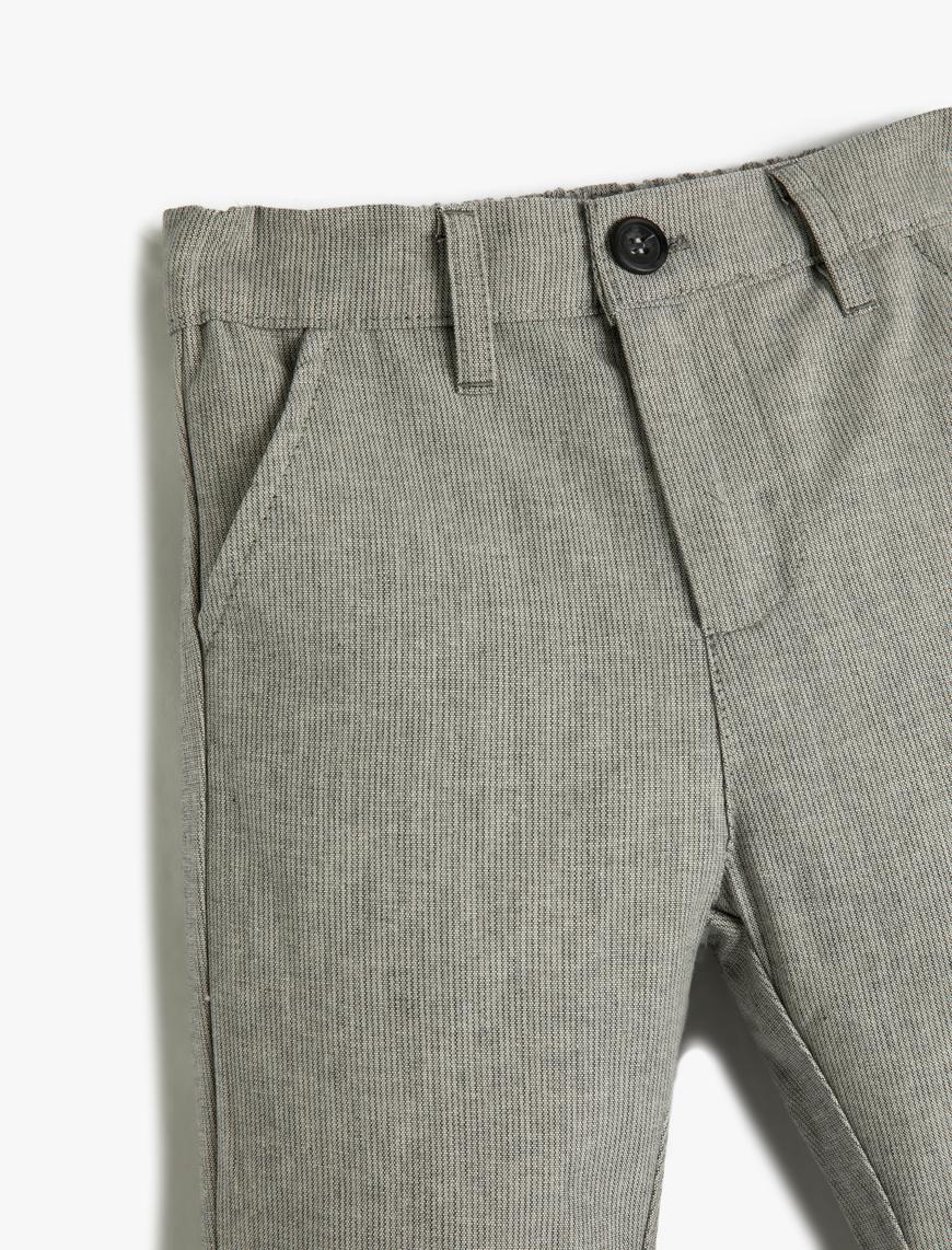  Erkek Çocuk Kumaş Pantolon Cepli Fitilli Pamuklu Beli Ayarlanabilir Lastikli