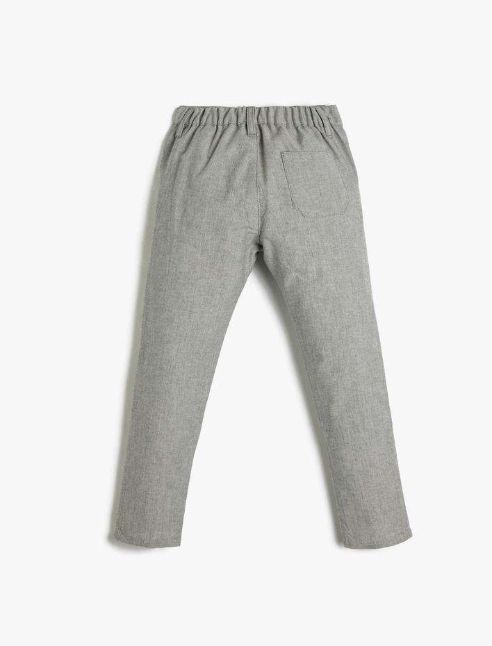 Erkek Çocuk Kumaş Pantolon Cepli Fitilli Pamuklu Beli Ayarlanabilir Lastikli