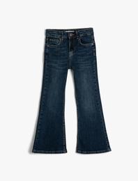 Bol Paça Kot Pantolon Slim Fit Pamuklu - Flare Jean Beli Ayarlanabilir Lastikli