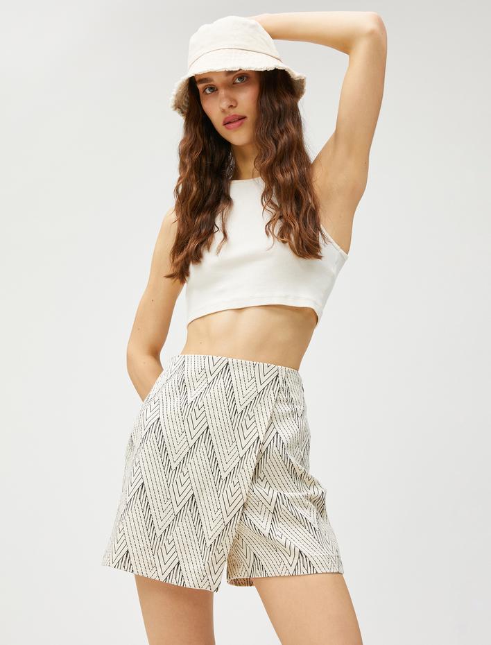  Mini Şort Etek Kapaklı Pamuklu Desenli