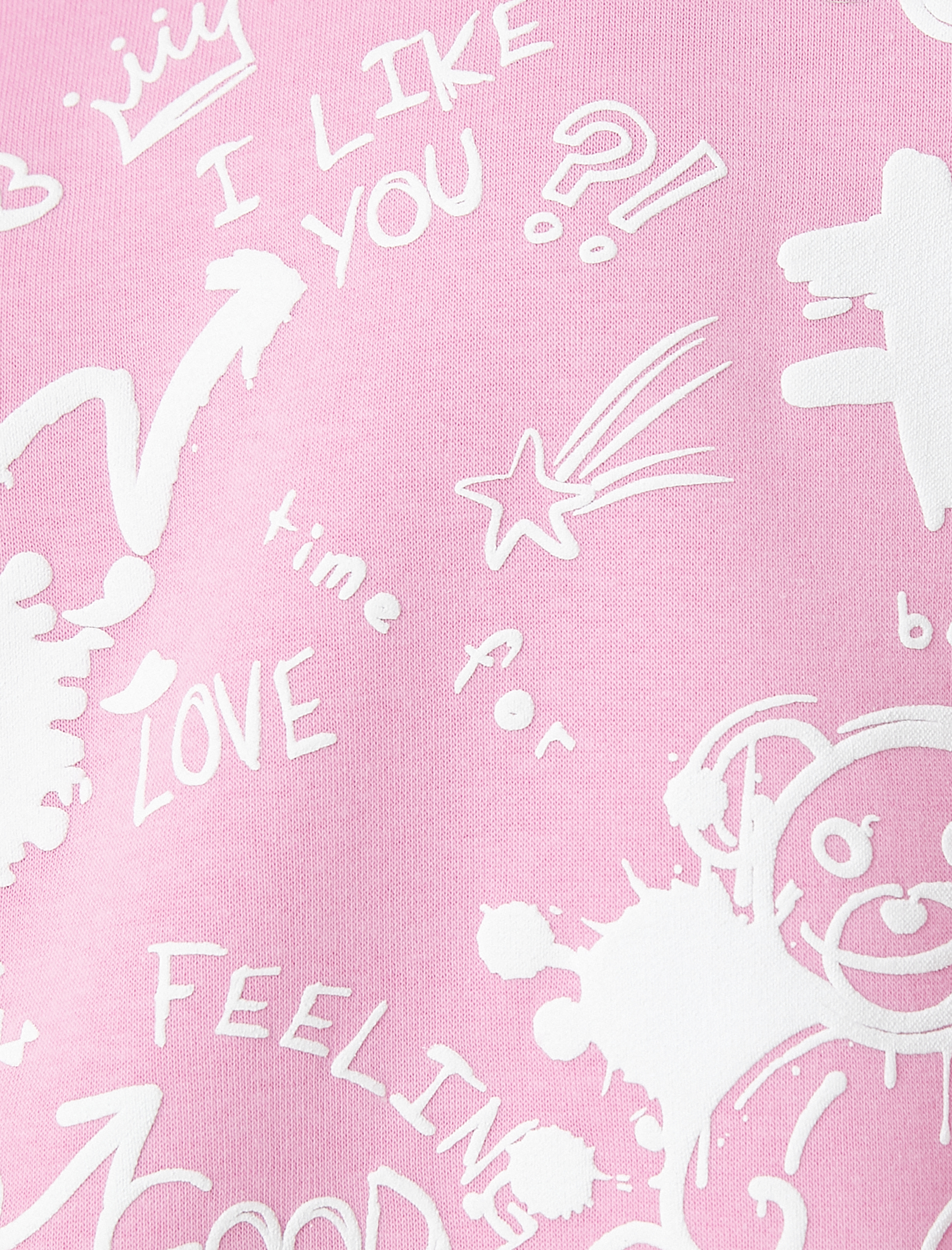   Şardonlu Bisiklet Yaka Sweatshirt Baskılı Uzun Kollu Ribanalı