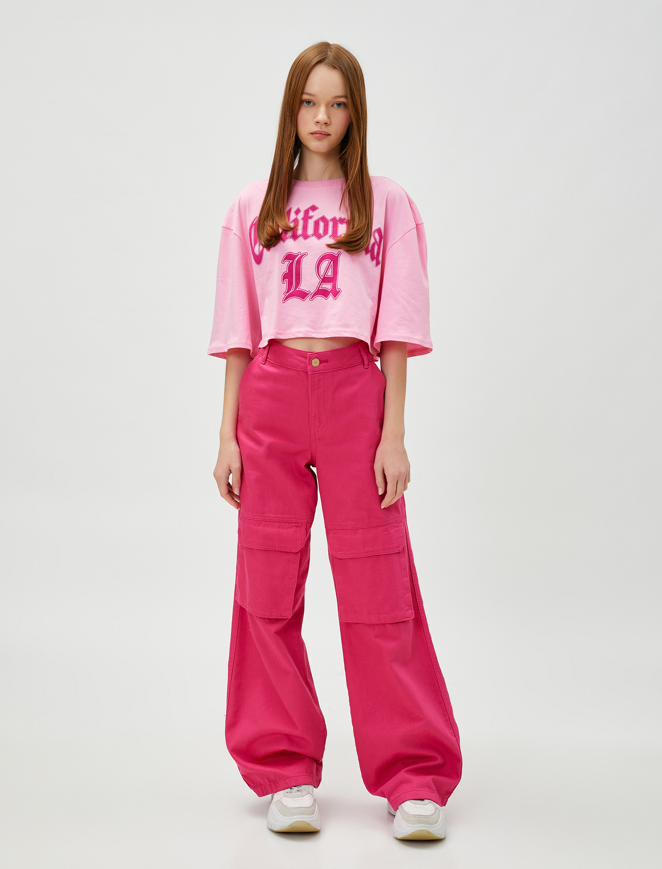 Kolej Baskılı Tişört Crop Bisiklet Yaka Pamuklu