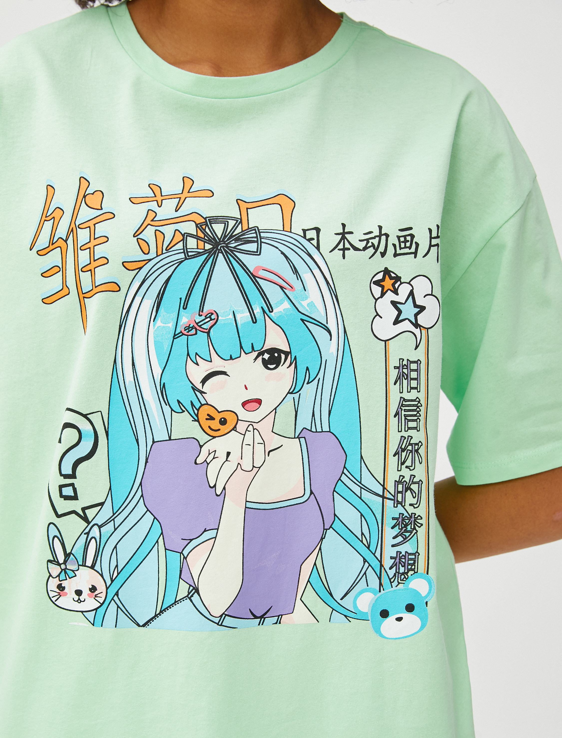   Anime Tişört Oversize Bisiklet Yaka Kısa Kollu Pamuklu