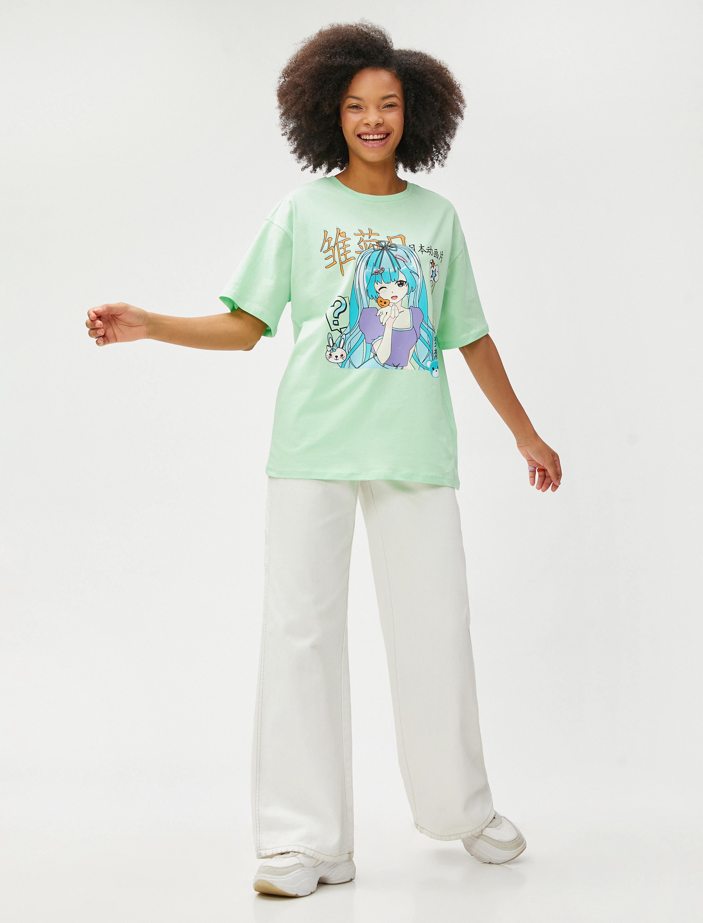   Anime Tişört Oversize Bisiklet Yaka Kısa Kollu Pamuklu