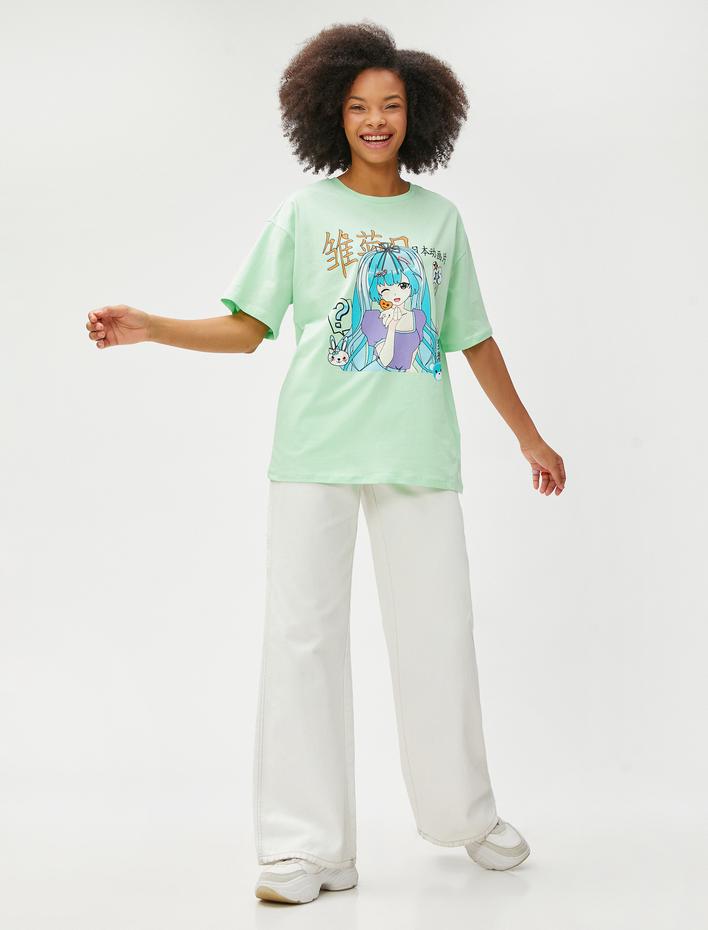  Anime Tişört Oversize Bisiklet Yaka Kısa Kollu Pamuklu