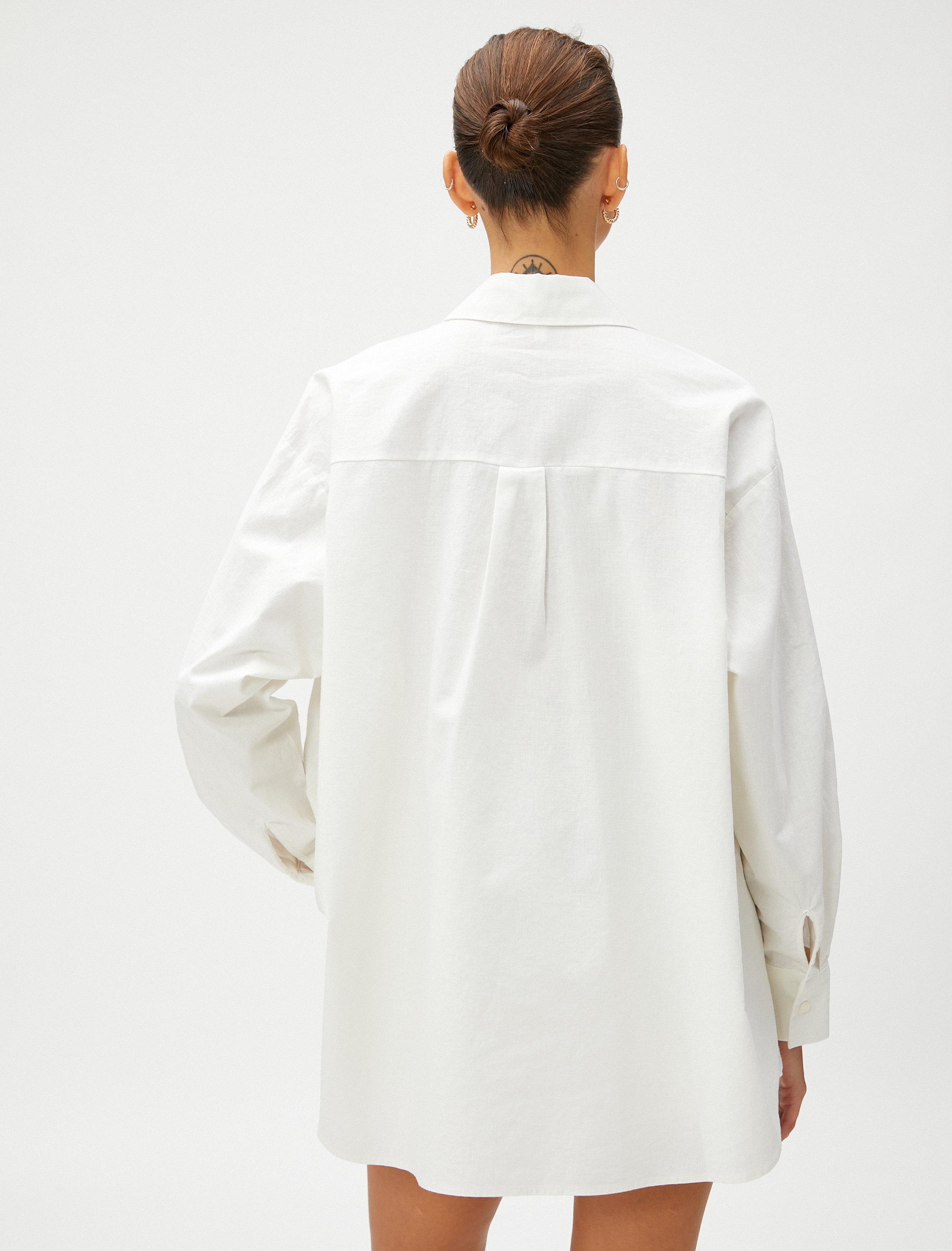 Oversize Gömlek Uzun Kollu Keten Karışımlı