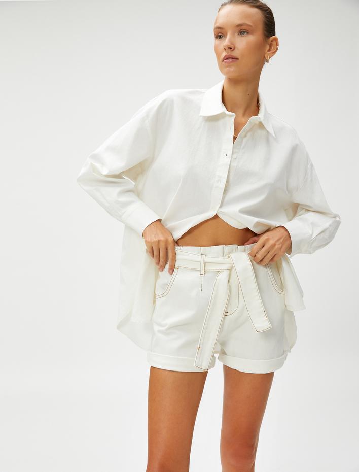  Oversize Gömlek Uzun Kollu Keten Karışımlı