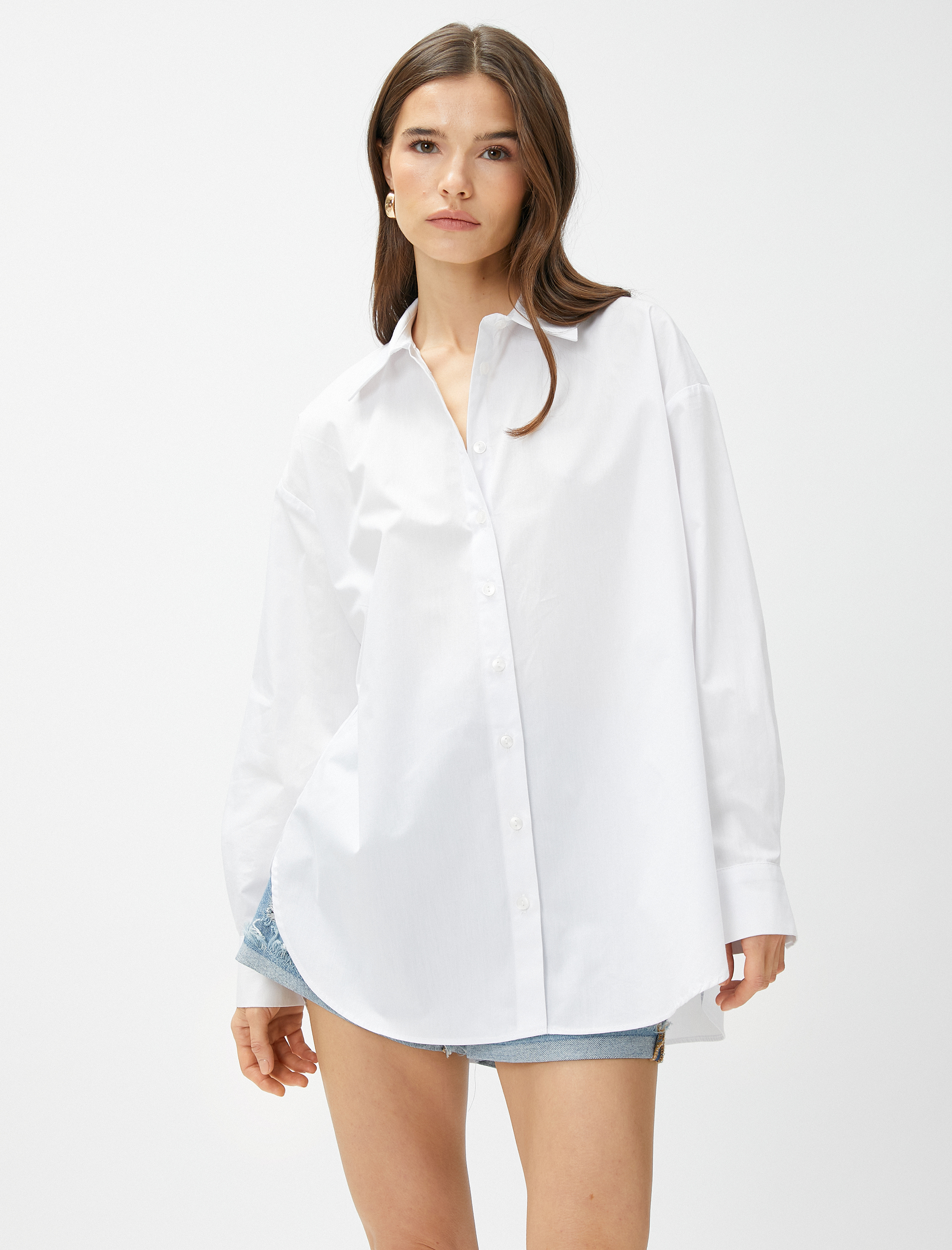   Oversize Poplin Gömlek Uzun Kollu Pamuklu