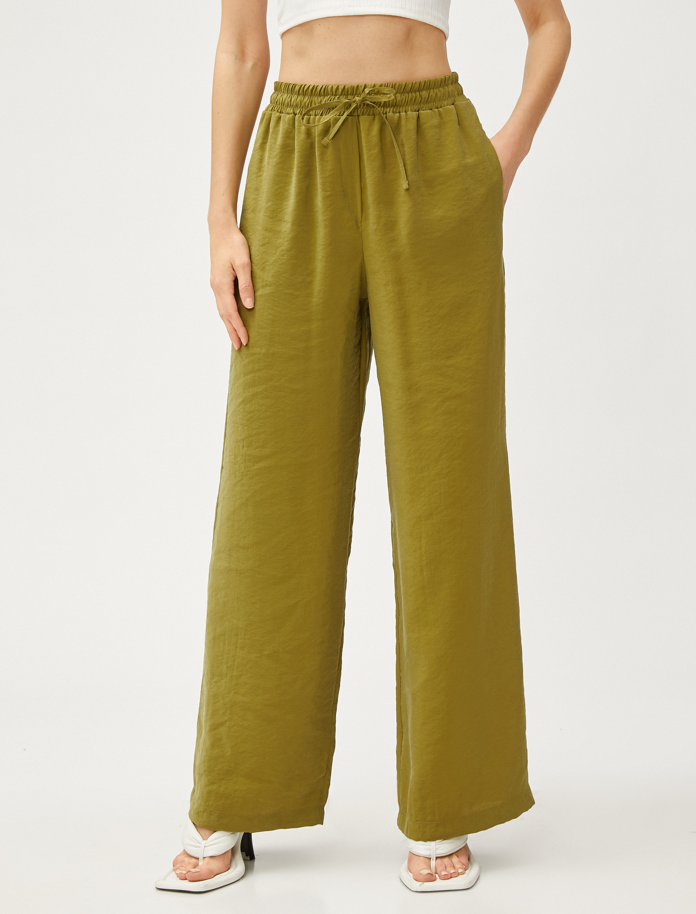   Modal Rahat Pantolon Beli Bağlamalı Cepli