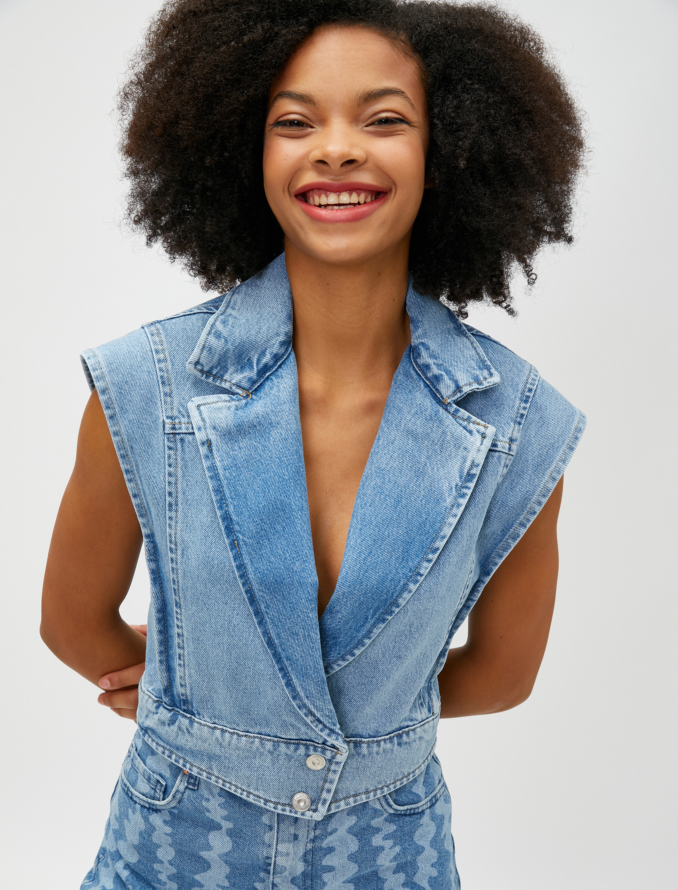   Kot Yelek Kruvaze Kapama Düğmeli V Yaka Pamuklu