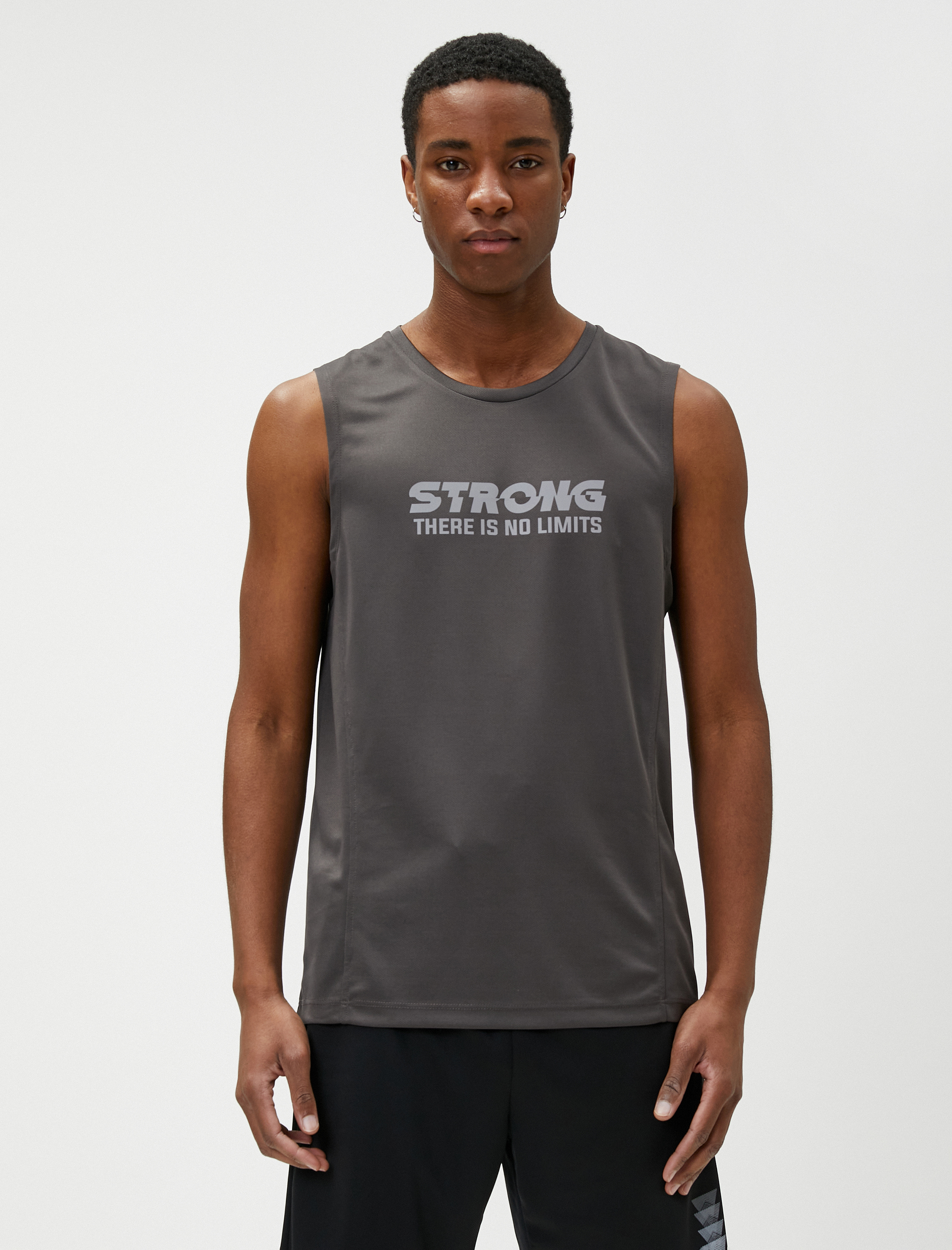   Sporcu Atleti Slogan Baskılı Bisiklet Yaka Kolsuz