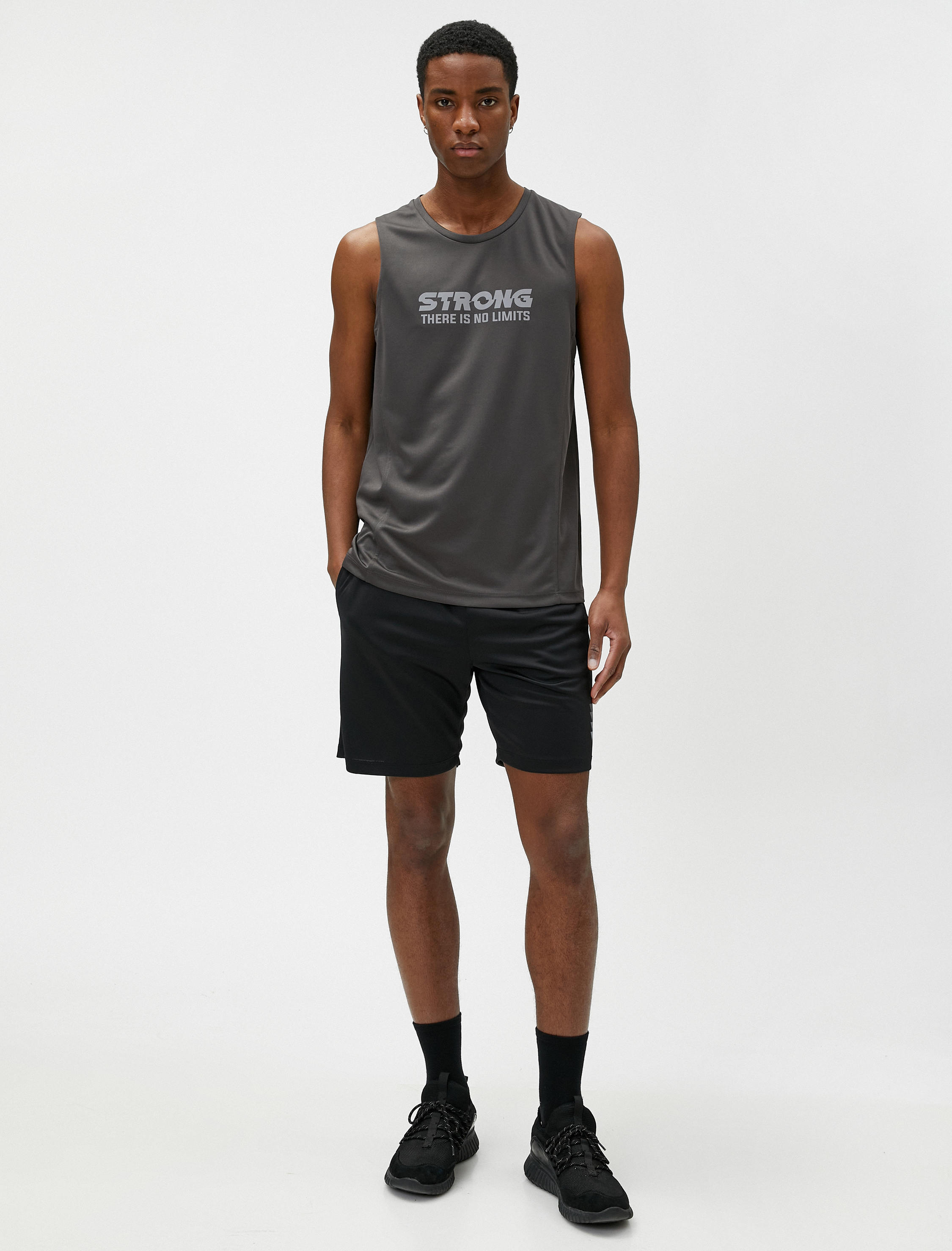   Sporcu Atleti Slogan Baskılı Bisiklet Yaka Kolsuz