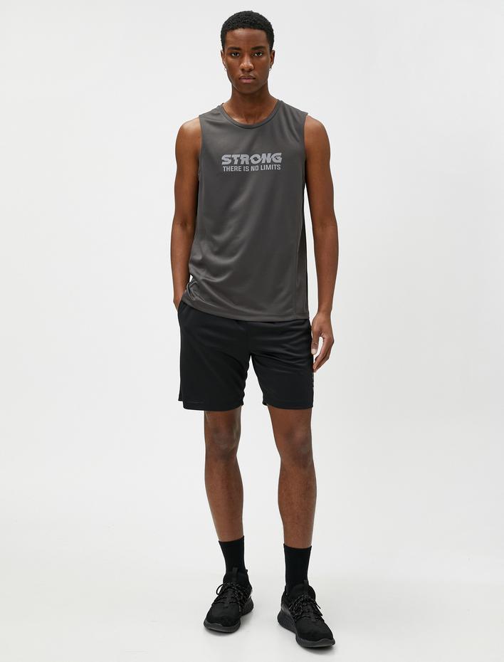  Sporcu Atleti Slogan Baskılı Bisiklet Yaka Kolsuz