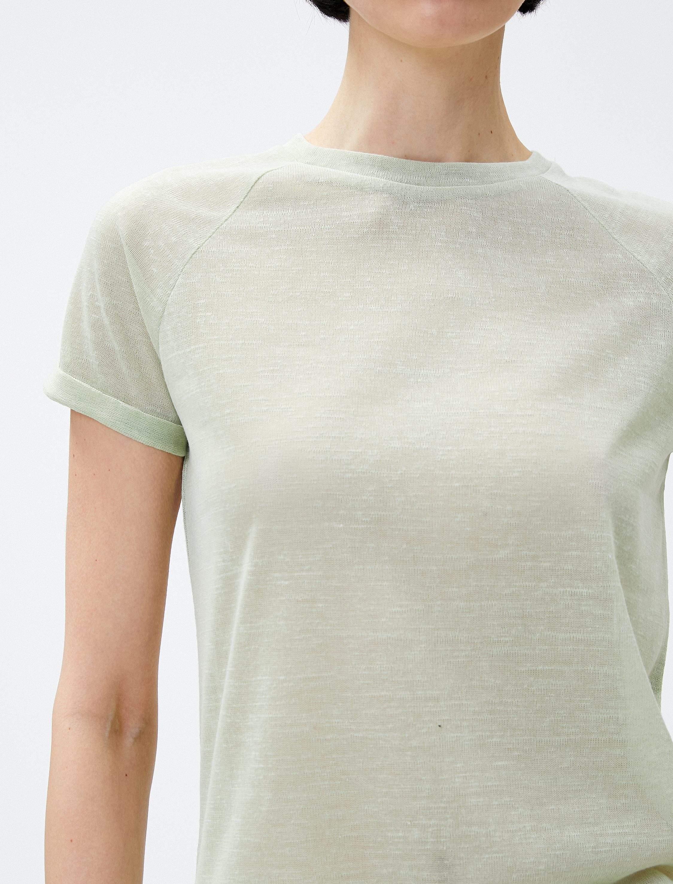   Bisiklet Yaka Kısa Kollu Yarı Transparan Tişört