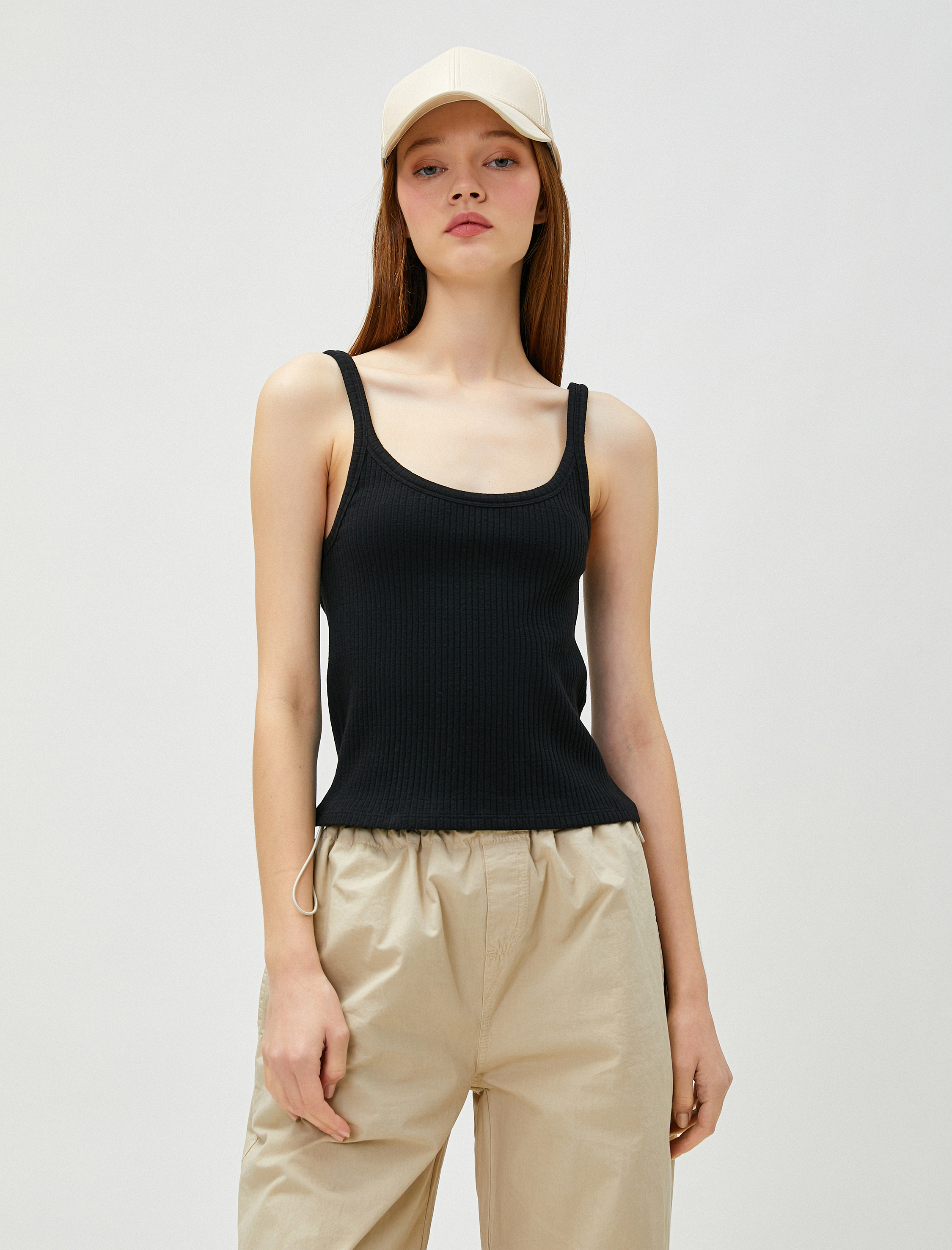   Pamuklu Atlet U Yaka Askılı Fitilli