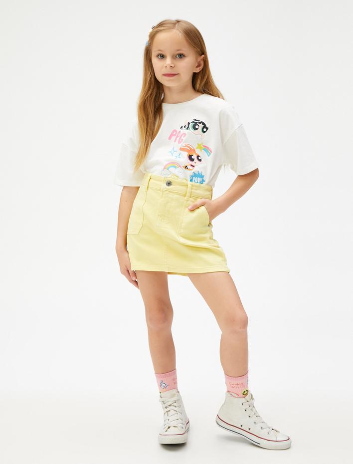 Kız Çocuk Kot Etek Mini Boy Cepli Pamuklu Beli Ayarlanabilir Lastikli