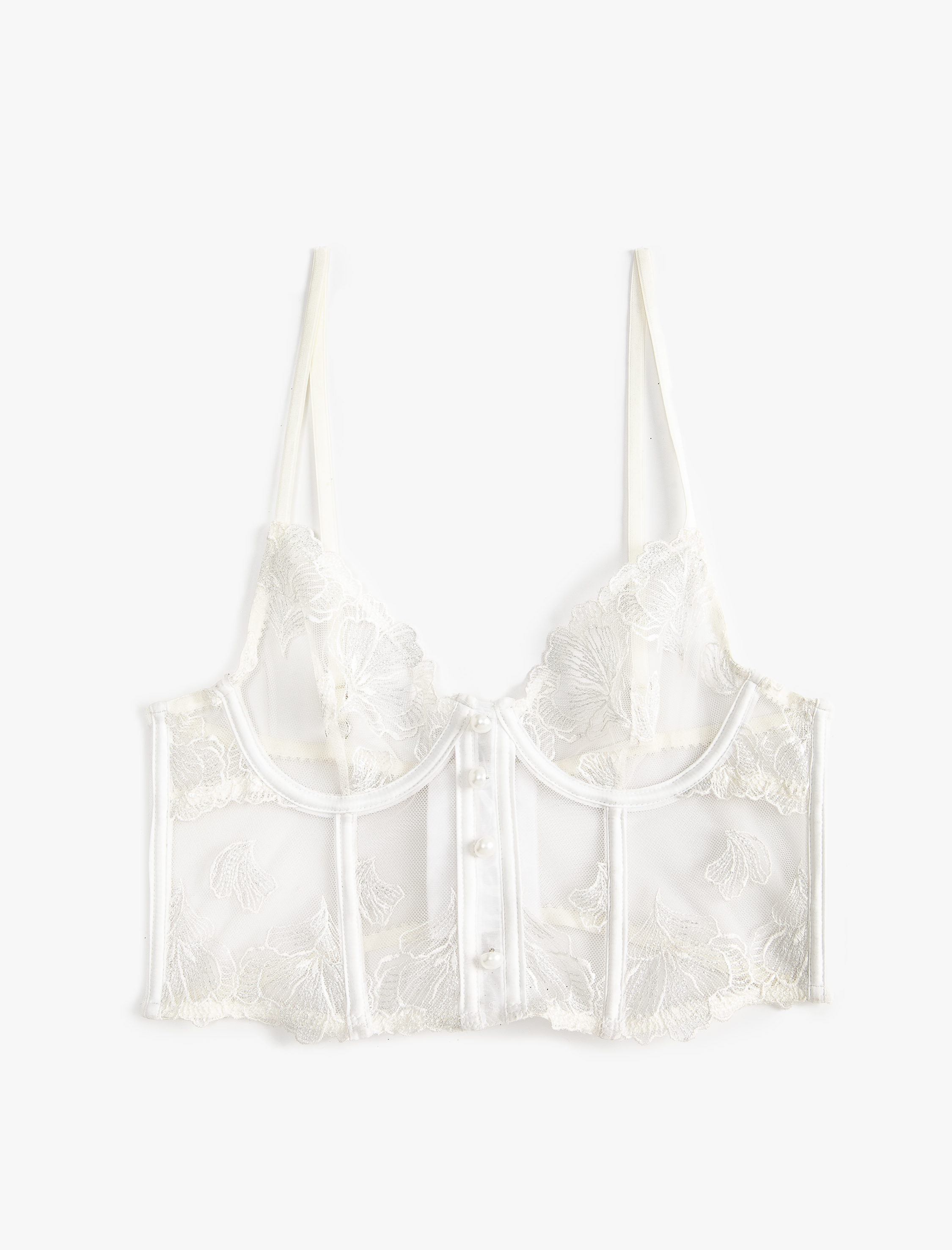   Bridal Bralet Dantelli Balenli İnci Detaylı Dolgusuz