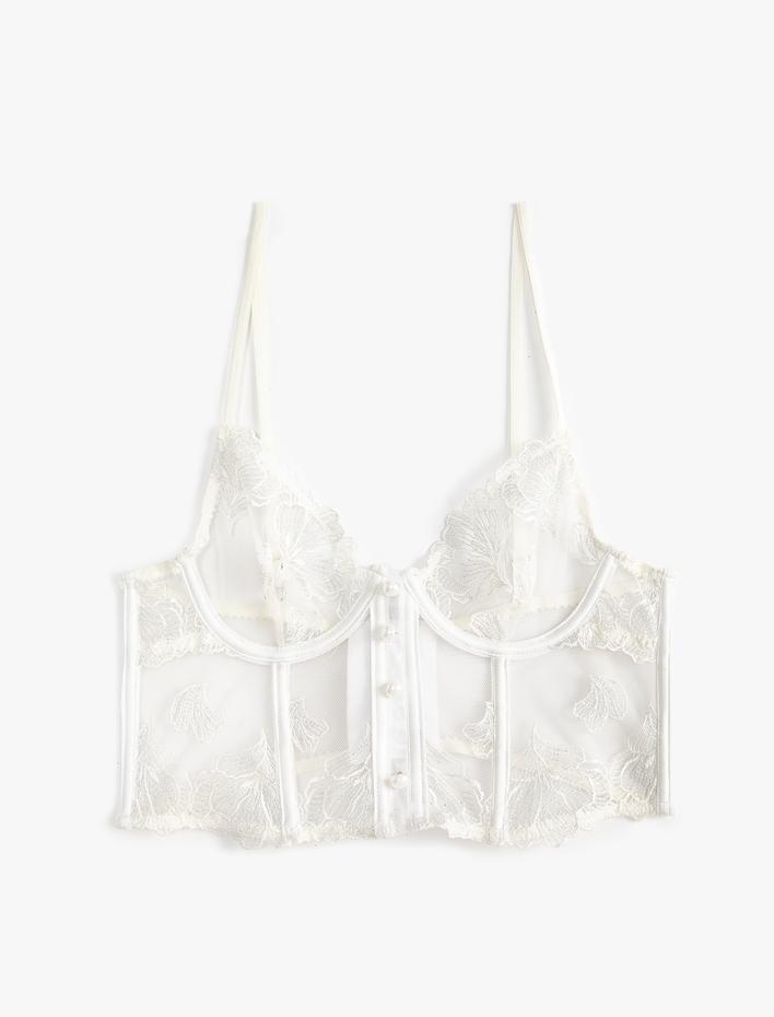  Bridal Bralet Dantelli Balenli İnci Detaylı Dolgusuz