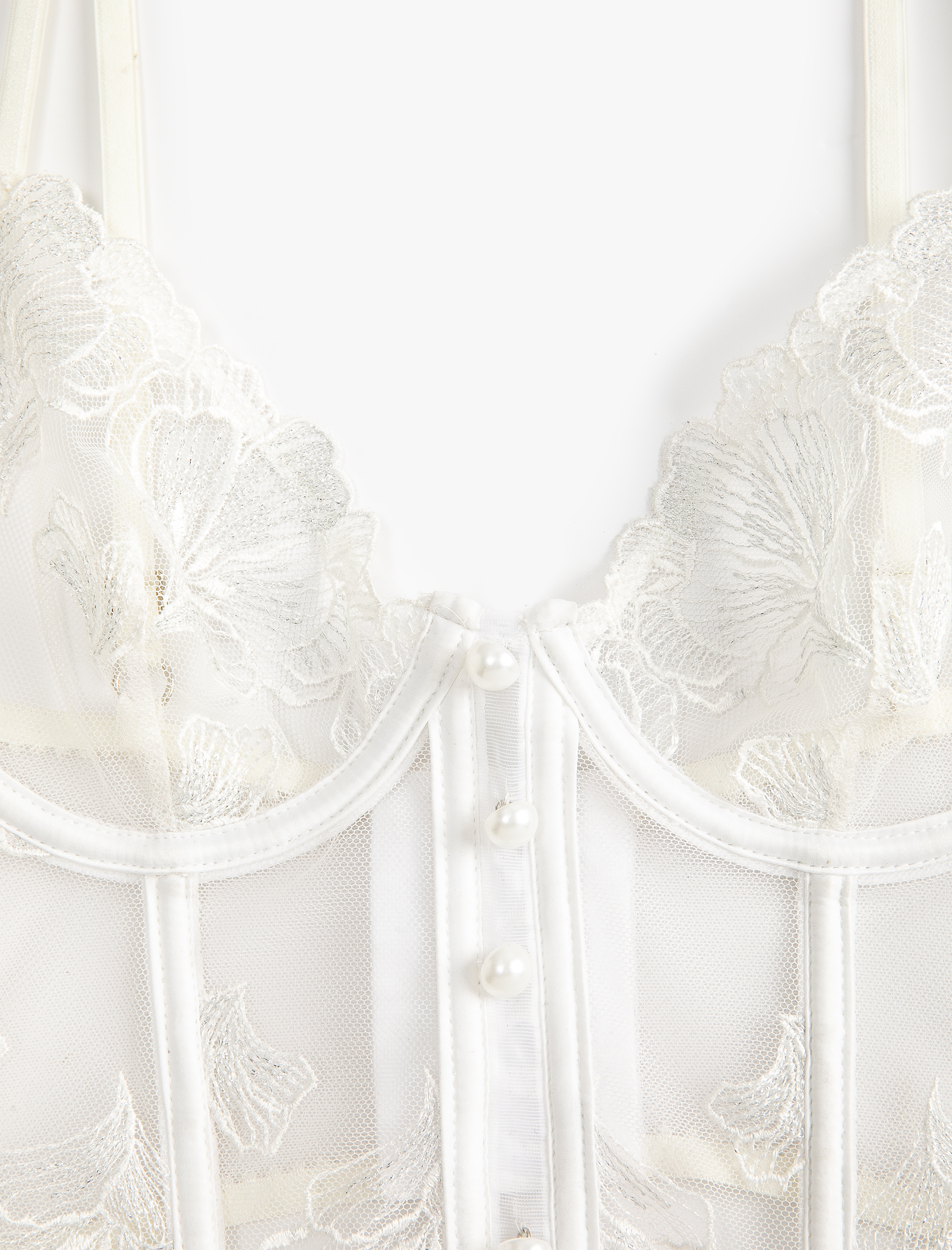   Bridal Bralet Dantelli Balenli İnci Detaylı Dolgusuz